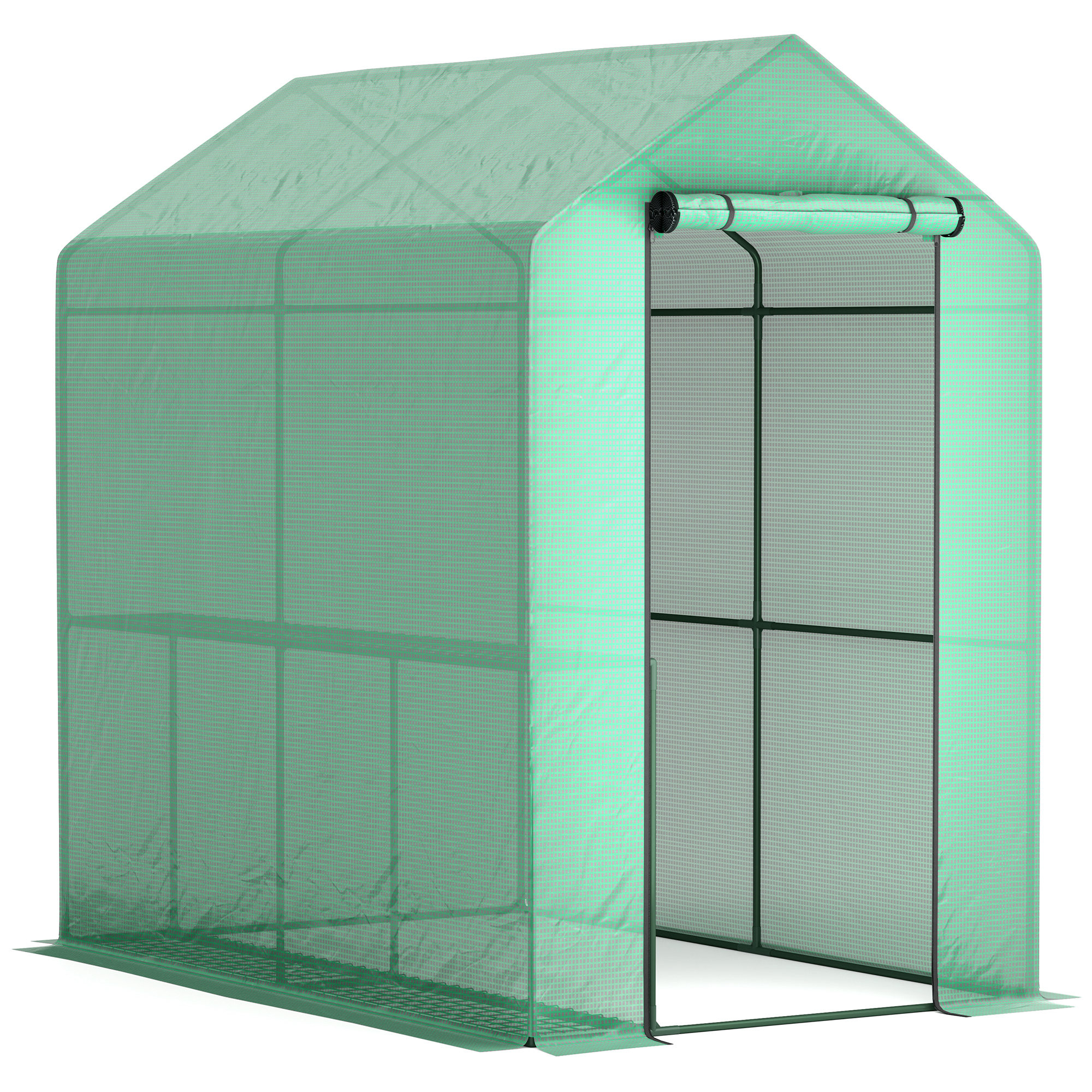 120 X 186cm Walk-In Greenhouse, With Shelves - Green