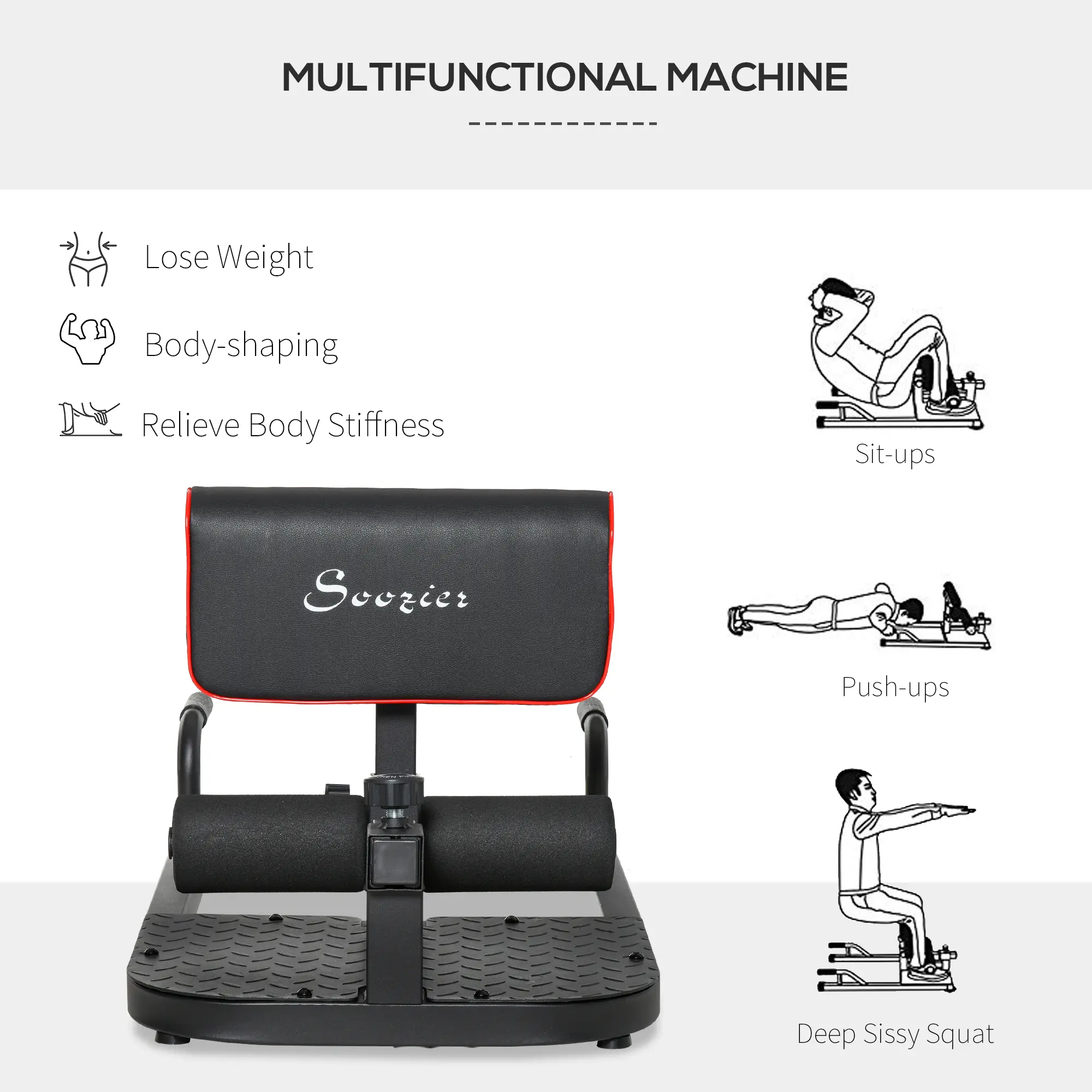 3 in 1 Padded Push Up Sit Up Squat Machine Home Gym Fitness Equipment, Black