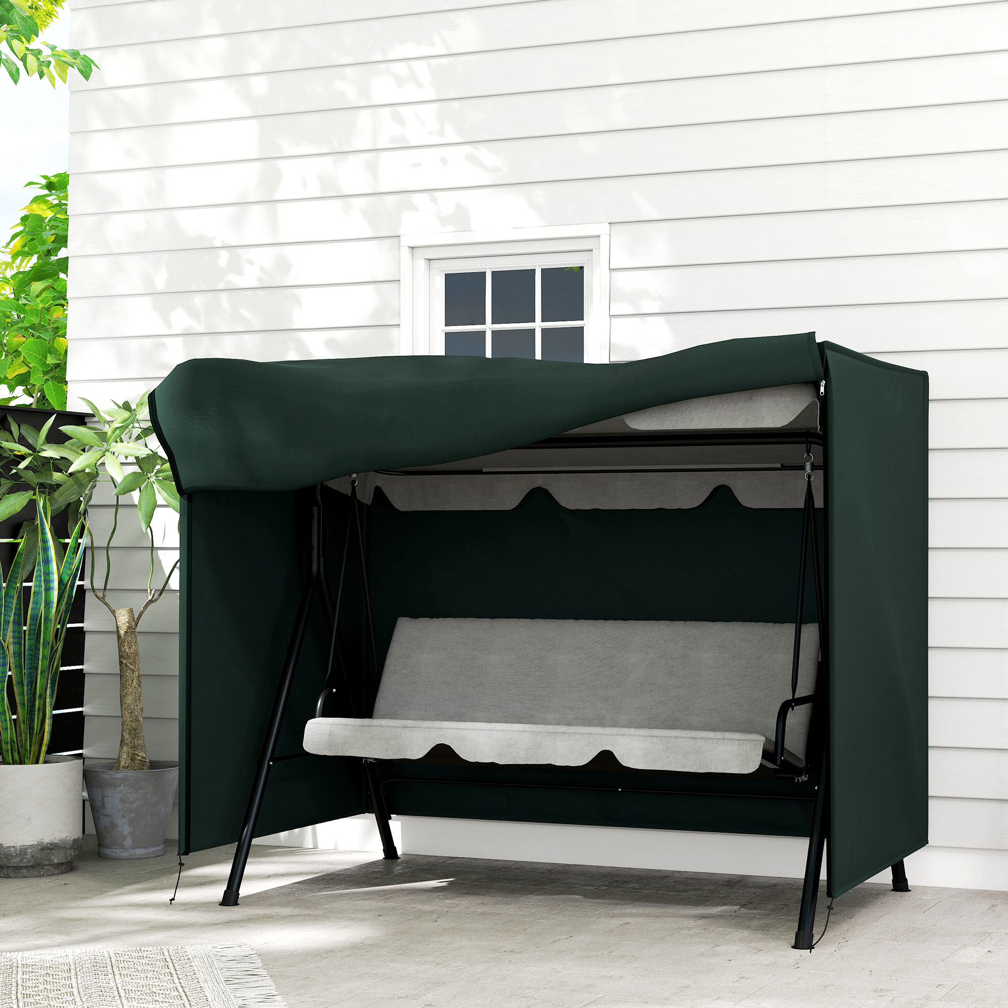Outdoor Patio Hammock Porch Swing Cover with UV, Water, & Dust Fighting Material, 81" x 49" x 65", Dark Green