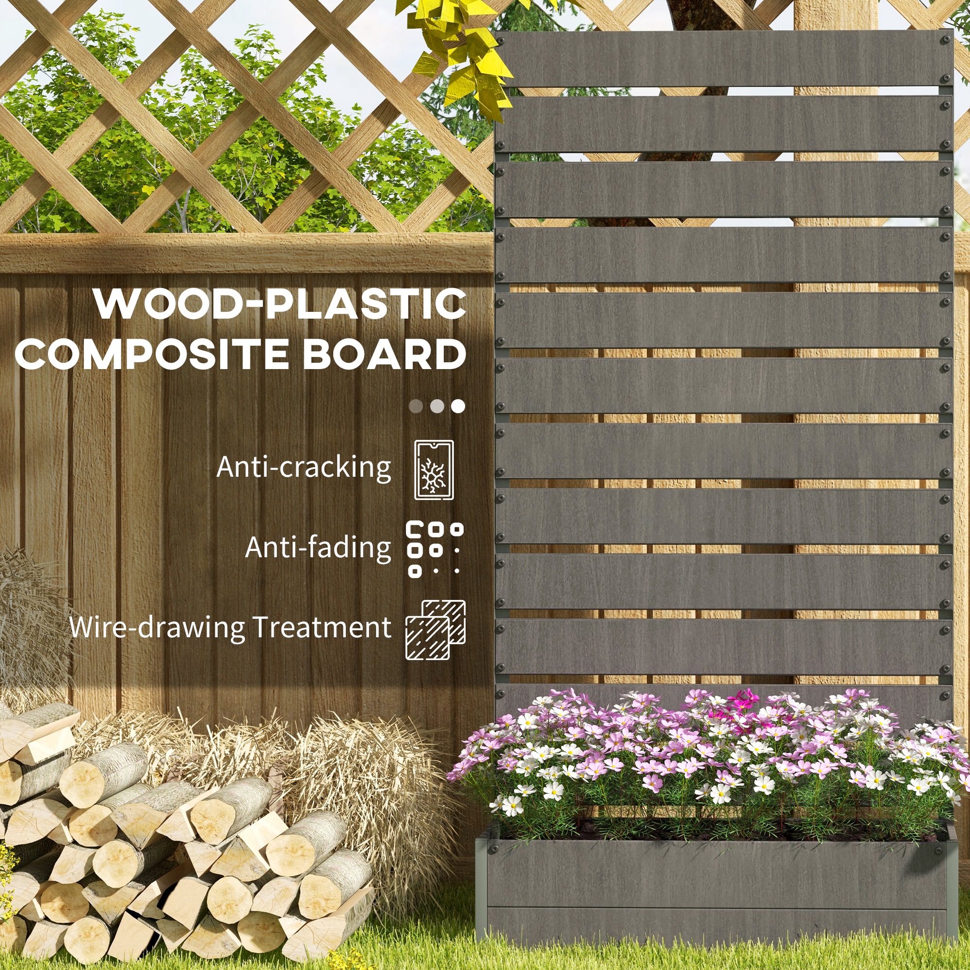 Trellis Planter for Climbing Plants, Raised Garden Bed with Trellis, Planter Box for Outdoor Garden, Dark Gray image 4