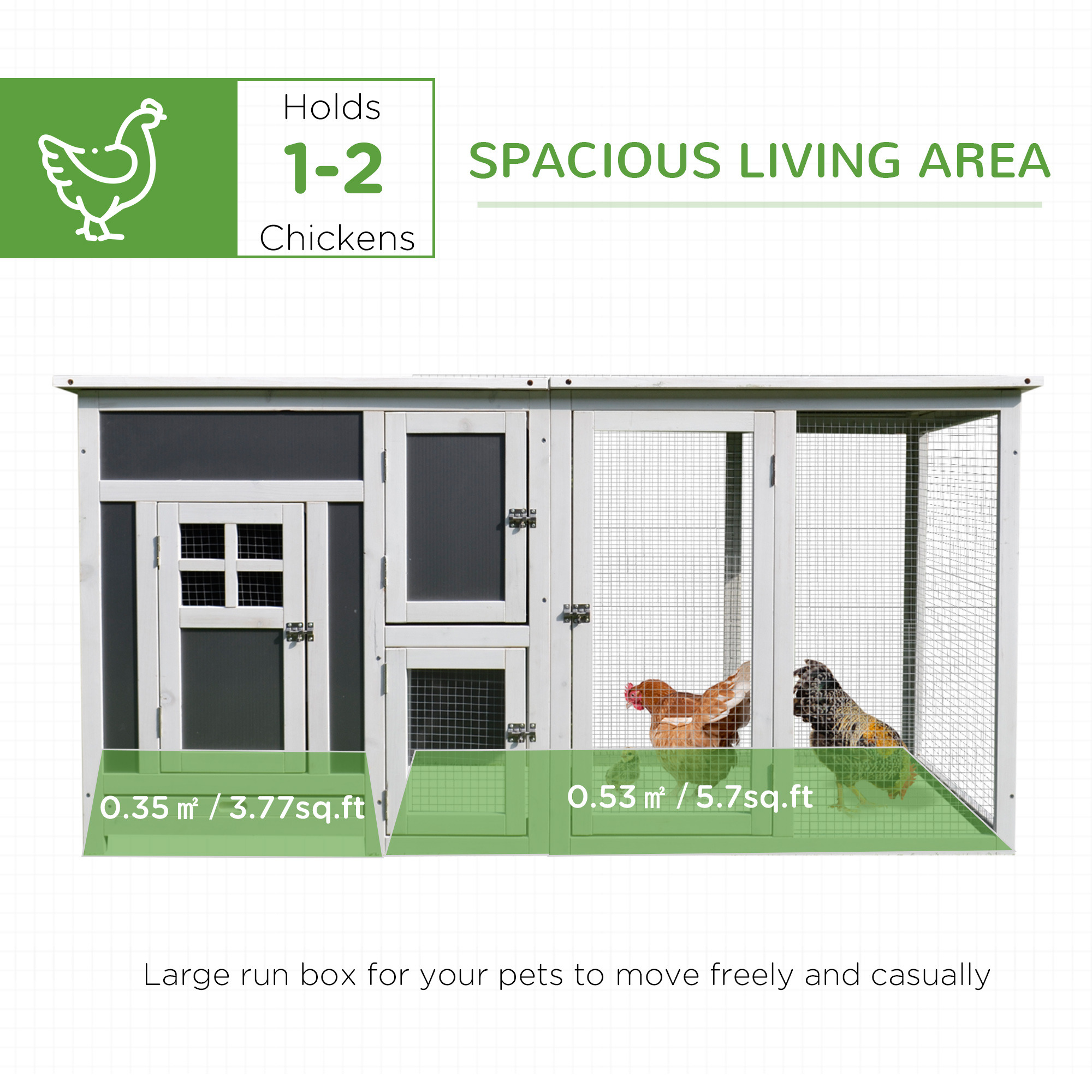  63" Chicken Coop Wooden Chicken House Rabbit Hutch Poultry Cage Hen Pen Backyard PC Roof with Run Box