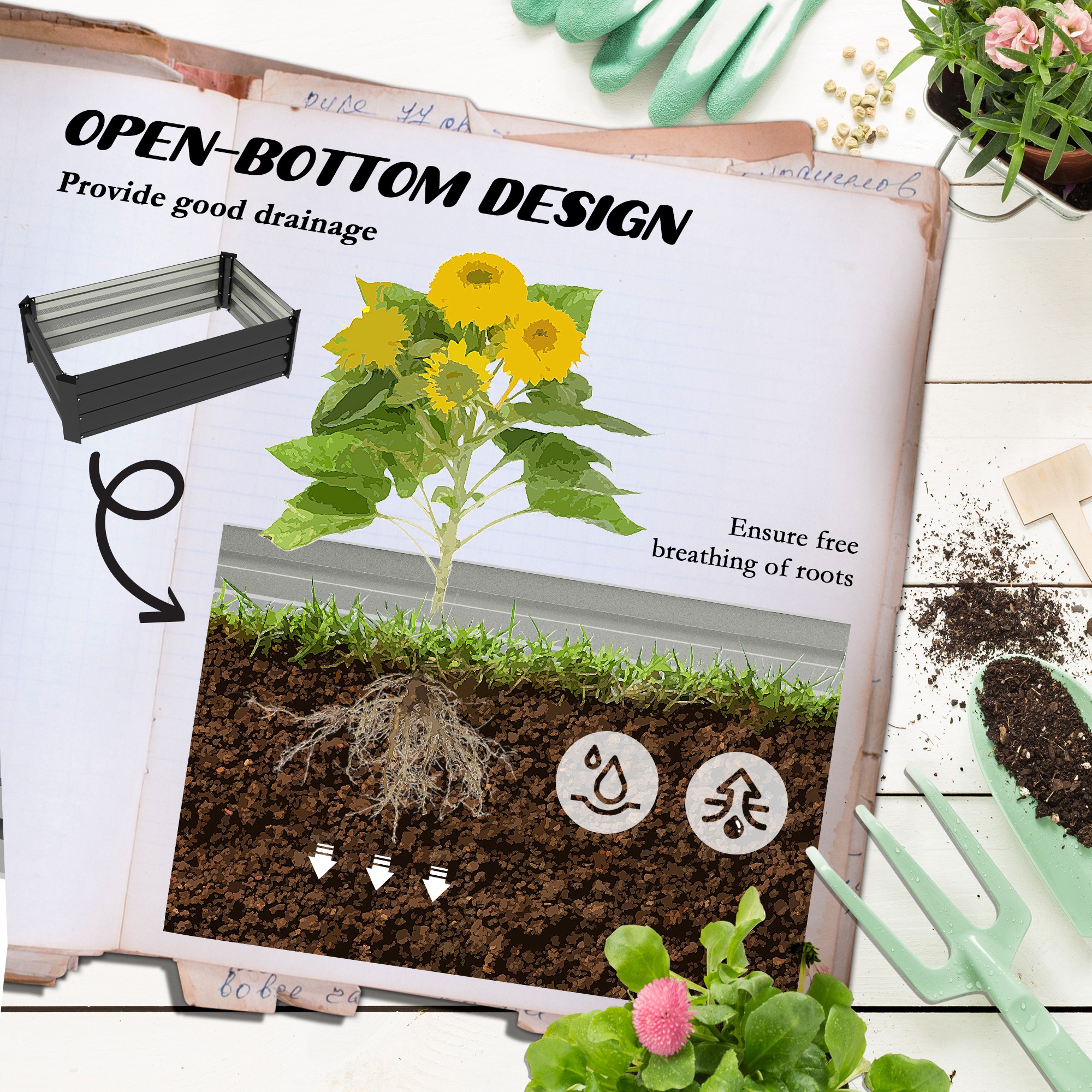 Set Of Two 100 X 60cm Steel Planter Boxes - Grey — image 4