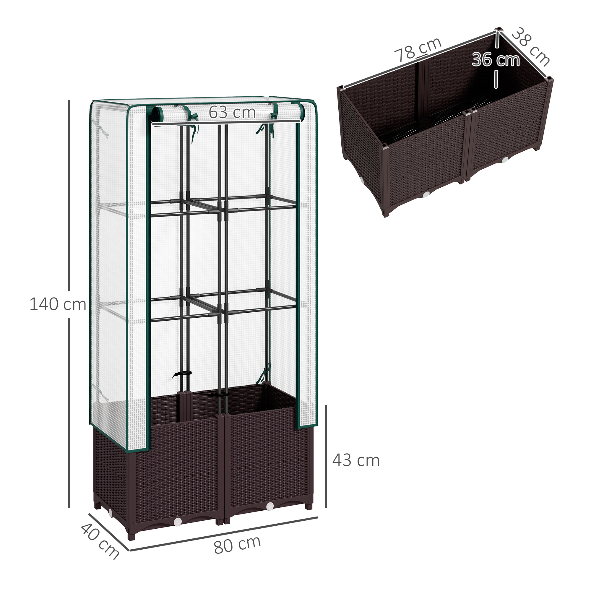 Raised Garden Bed With Trellis, Plastic Planter Box PE Cover, Drainage Holes — image 3