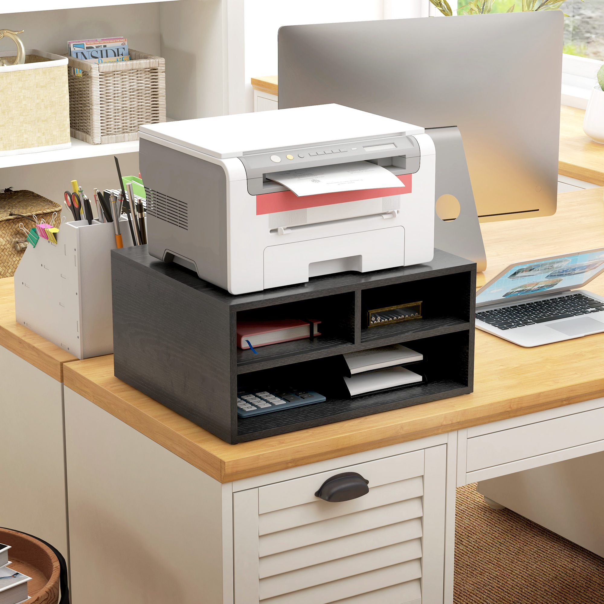 Three-Compartment Printer Storage Cabinet - Black — image 2