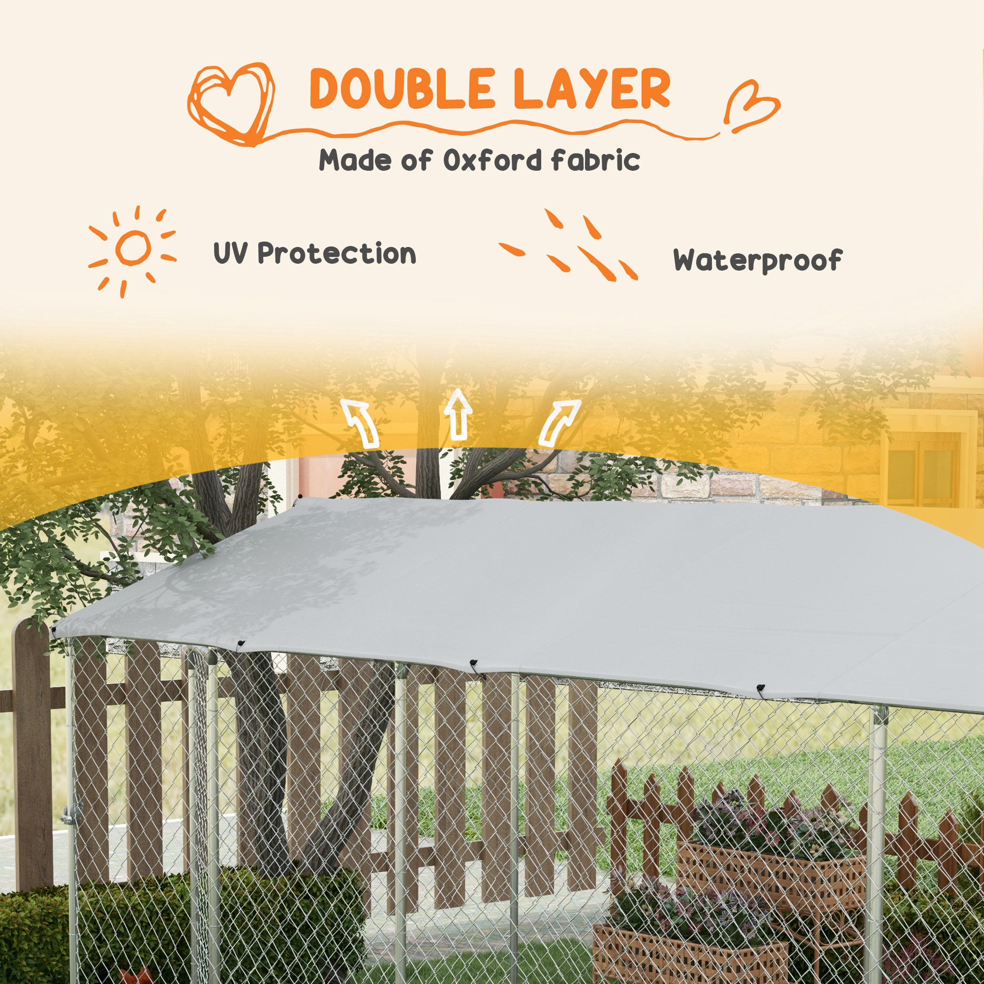  19.7' x 7.5' x 7.5' Outdoor Dog Kennel for Large-Sized Dogs with Waterproof UV Resistant Roof, Silver