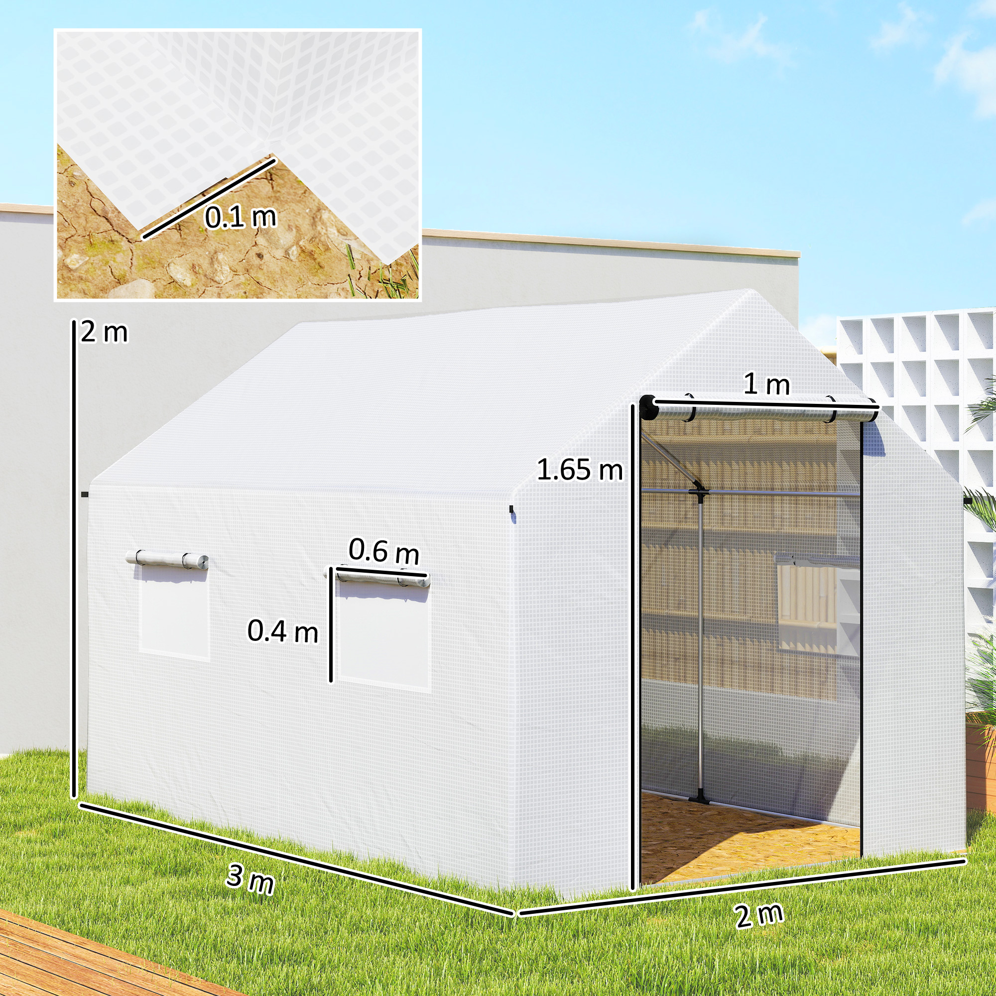 Polyethylene Walk-in Polytunnel Greenhouse, 2 X 3(m), White — image 2