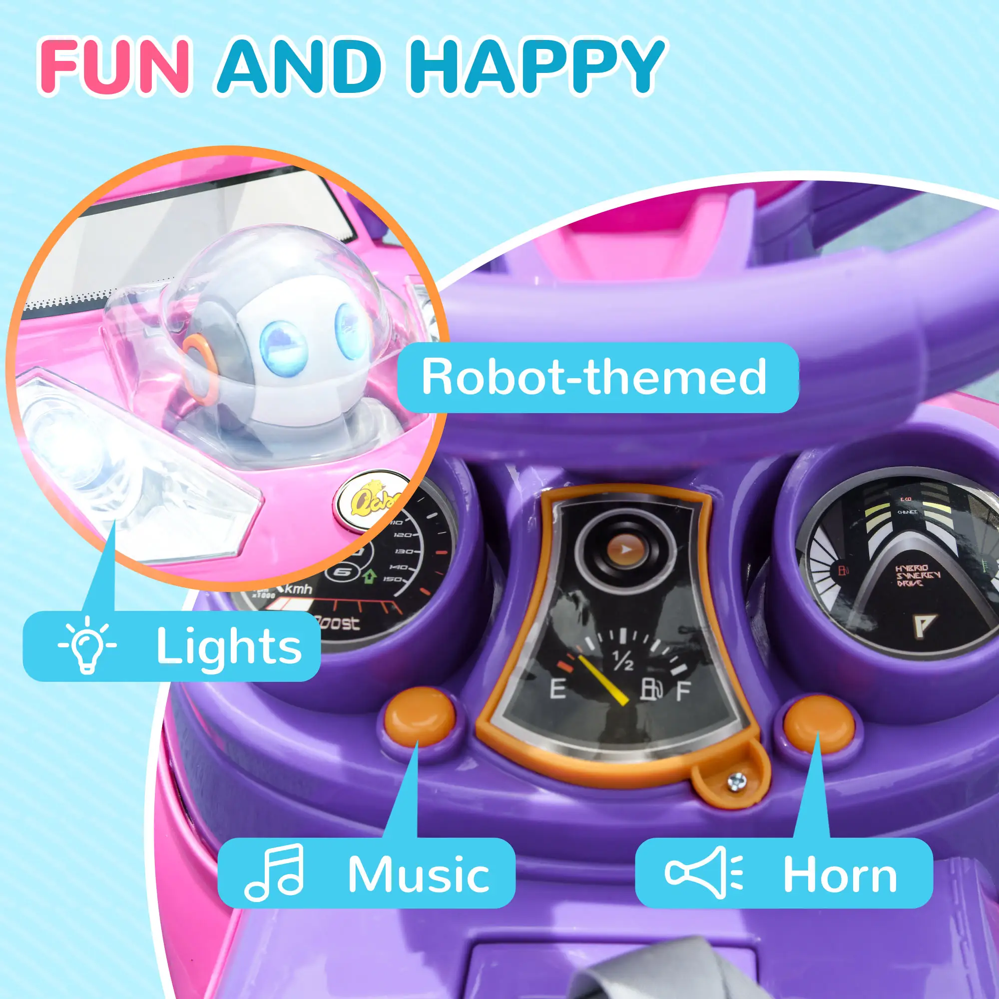3 in 1 Push Car Sliding Car with Removable Handle, Music, Horn, Canopy, Safety Guardrail, Pink