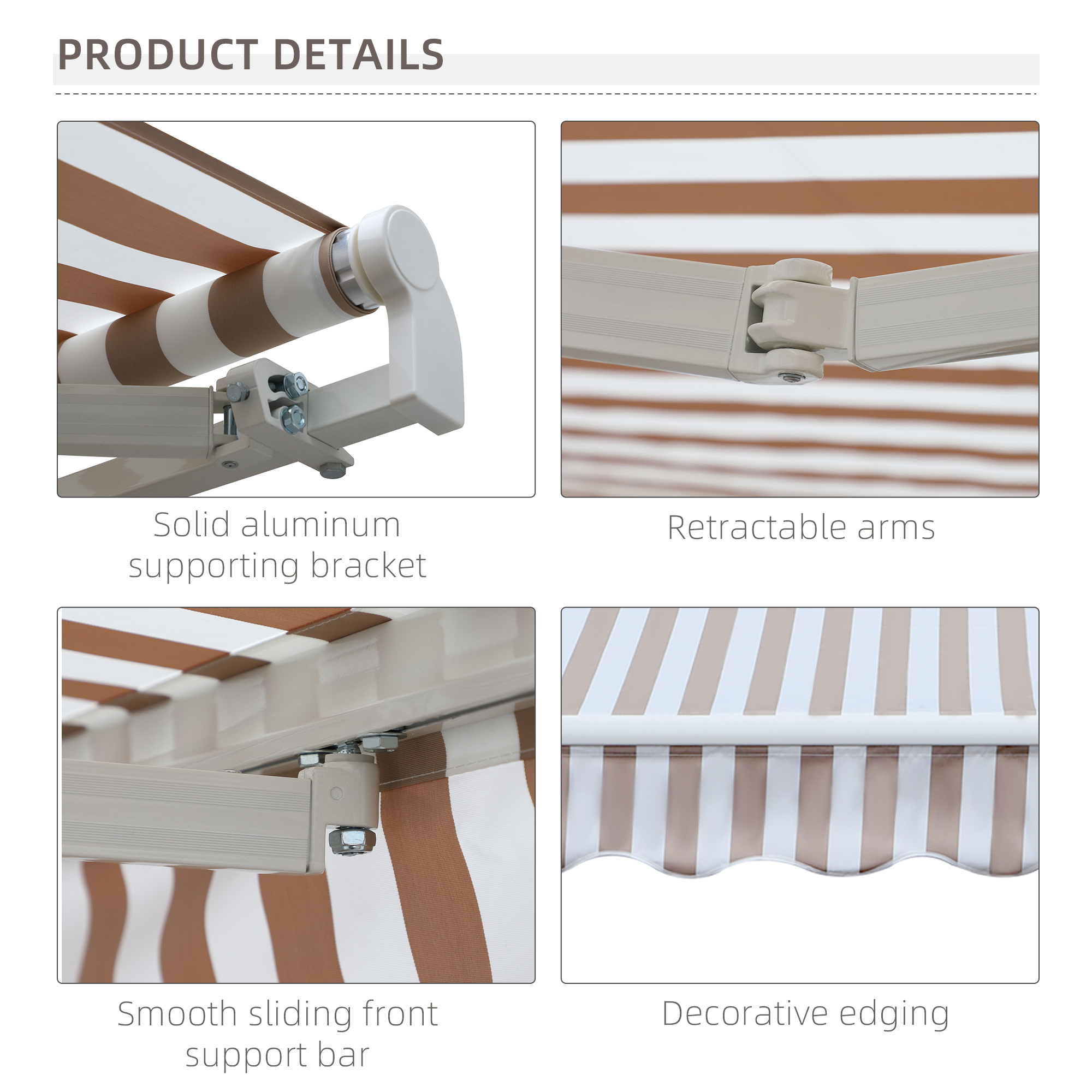 10' x 8' Retractable Sun Shade Patio/Window Awning - Polyester Fabric - Beige - Image 2