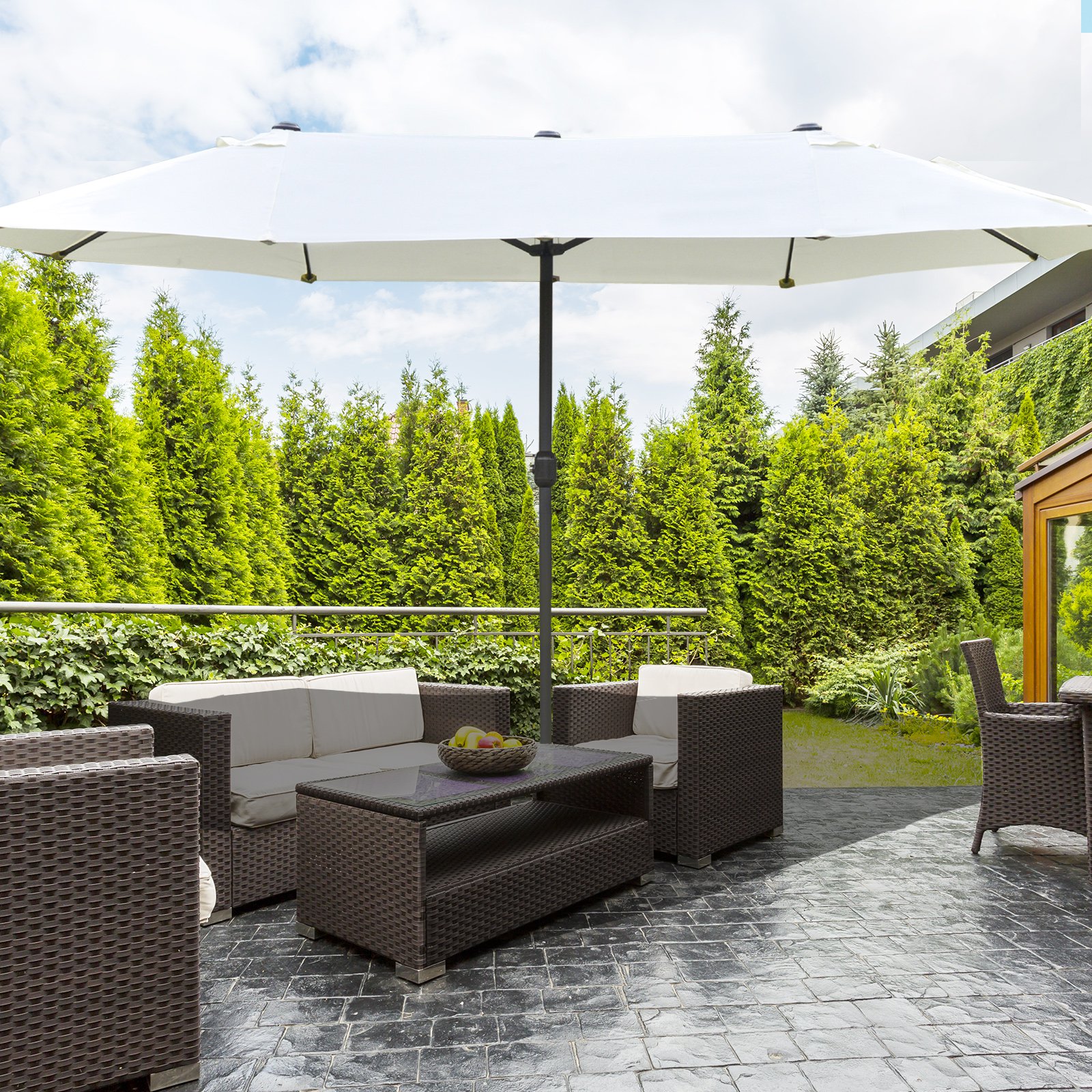 Patio Umbrella 15 Steel Rectangular Outdoor Double Sided Market with base, UV Sun Protection & Easy Crank for Deck Pool Patio, Beige