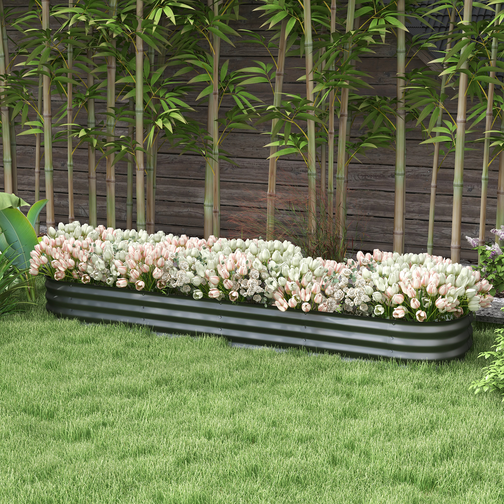 7.9 x 2 x 1 Galvanized Raised Garden Bed Kit, Metal Planter Box with Safety Edging, Dark Gray