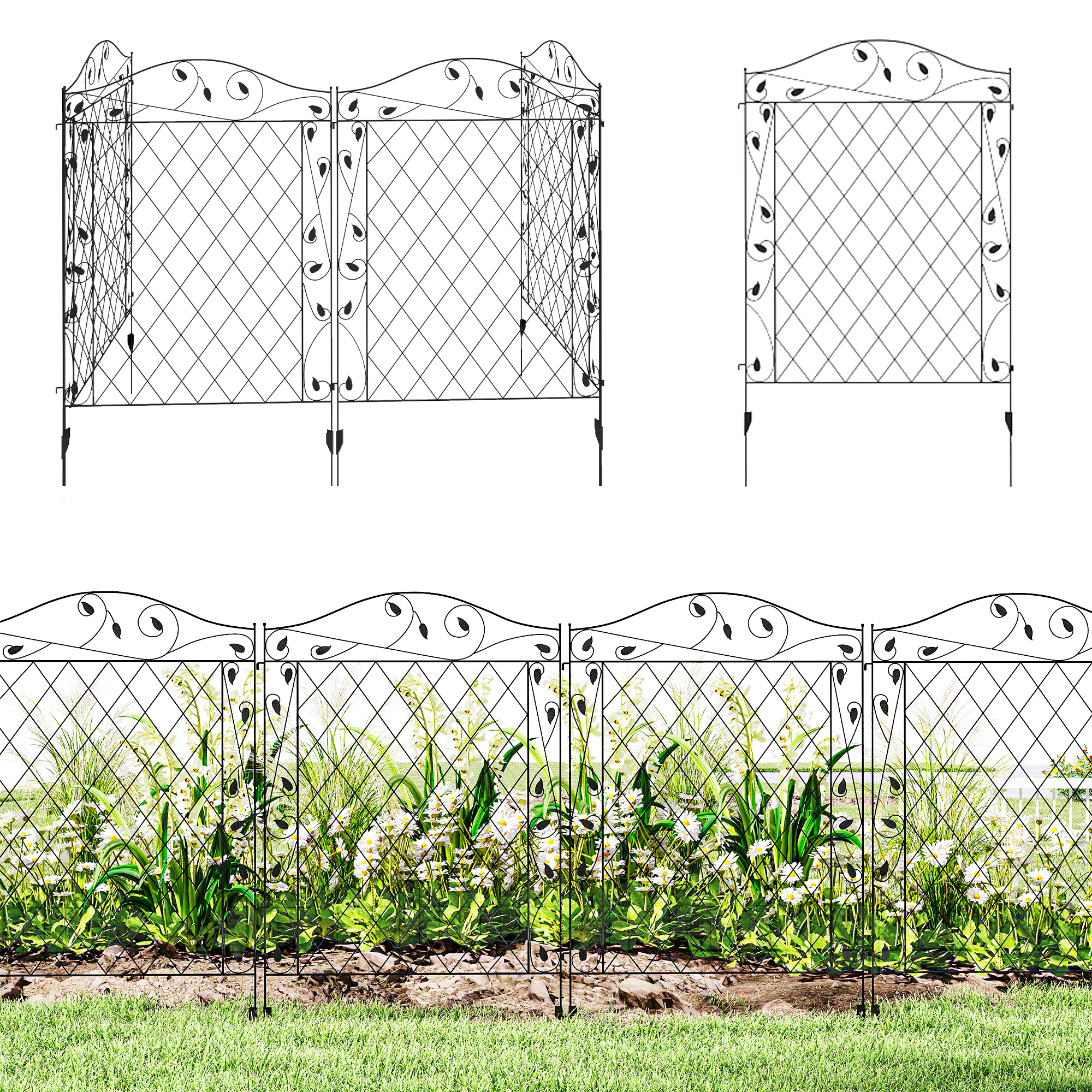 Garden Fence, 4 Pack Steel Fence Panels, 11.5 L x 43" H, Rust-Resistant Decorative Border Flower Edging for Yard,… - 9
