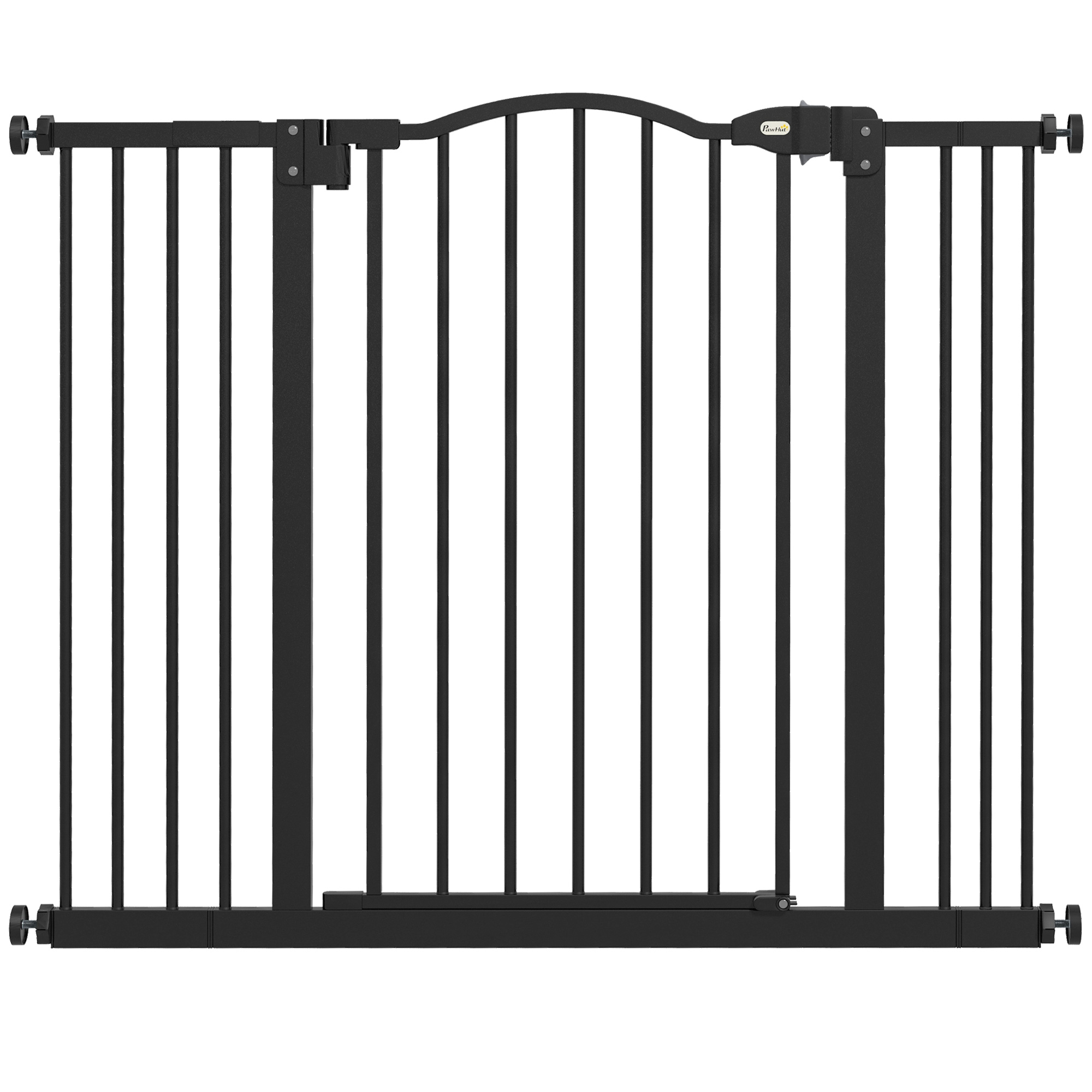 PawHut Metal 74-100cm Adjustable Pet Gate Safety Barrier W/ Auto-Close Door Black - Image 1