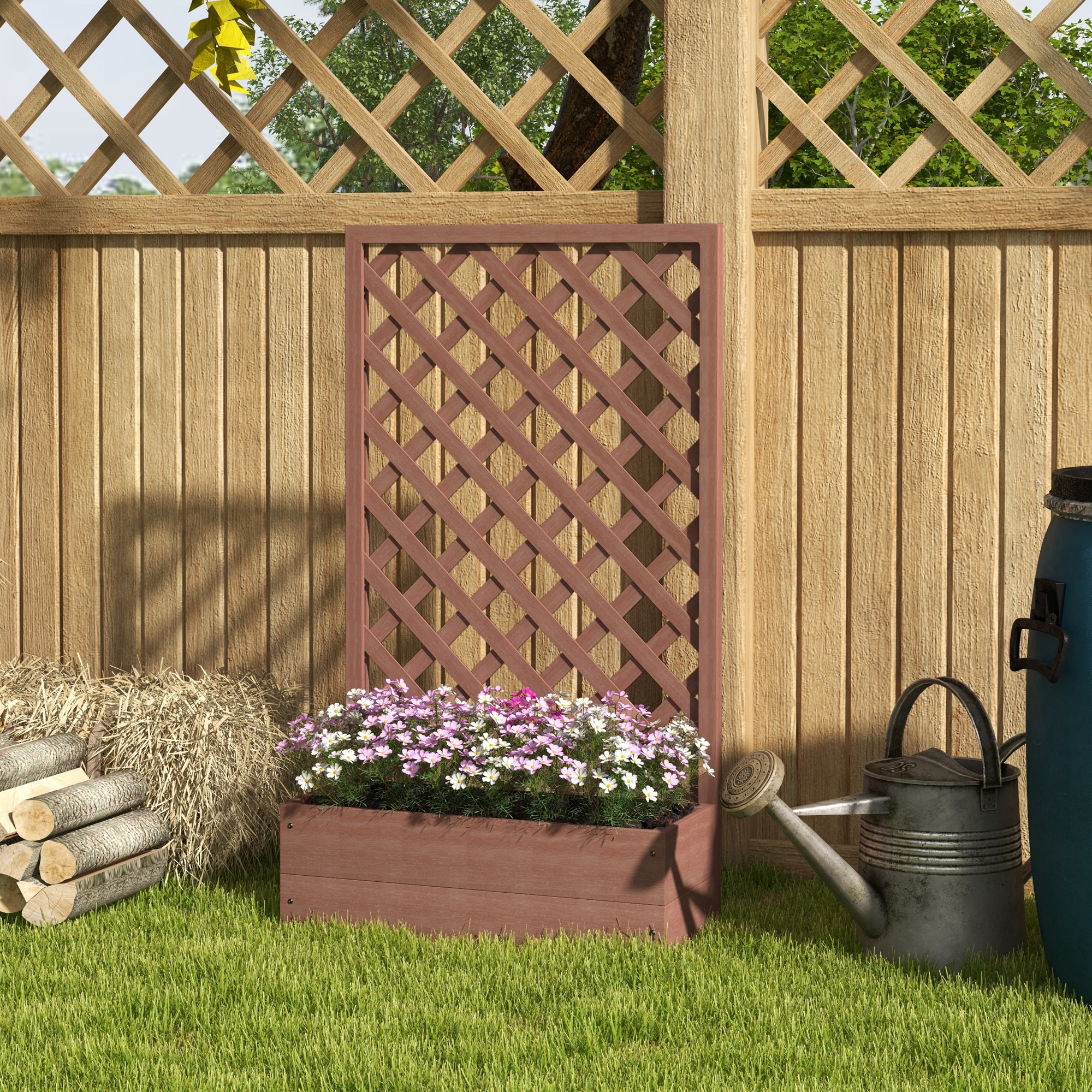 Trellis Planter Box for Climbing Plants, Raised Garden Bed w/ Trellis Lattice for Outdoor Garden, Backyard, Brown