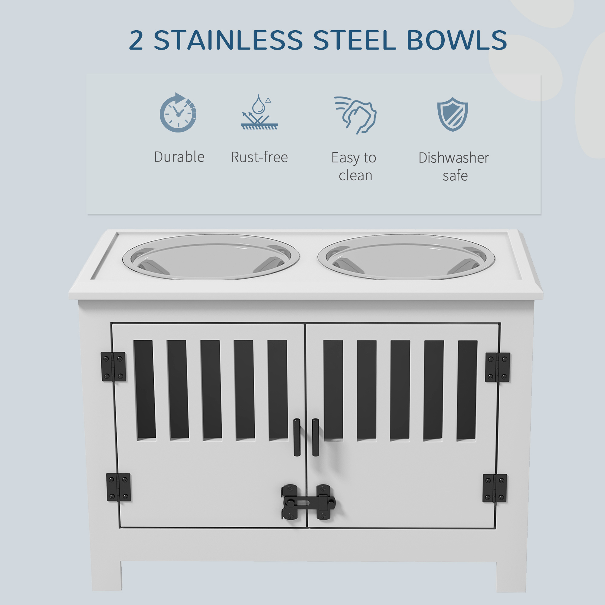  Dog Food Storage Cabinet with Bowls & Dog Feeding Station, White