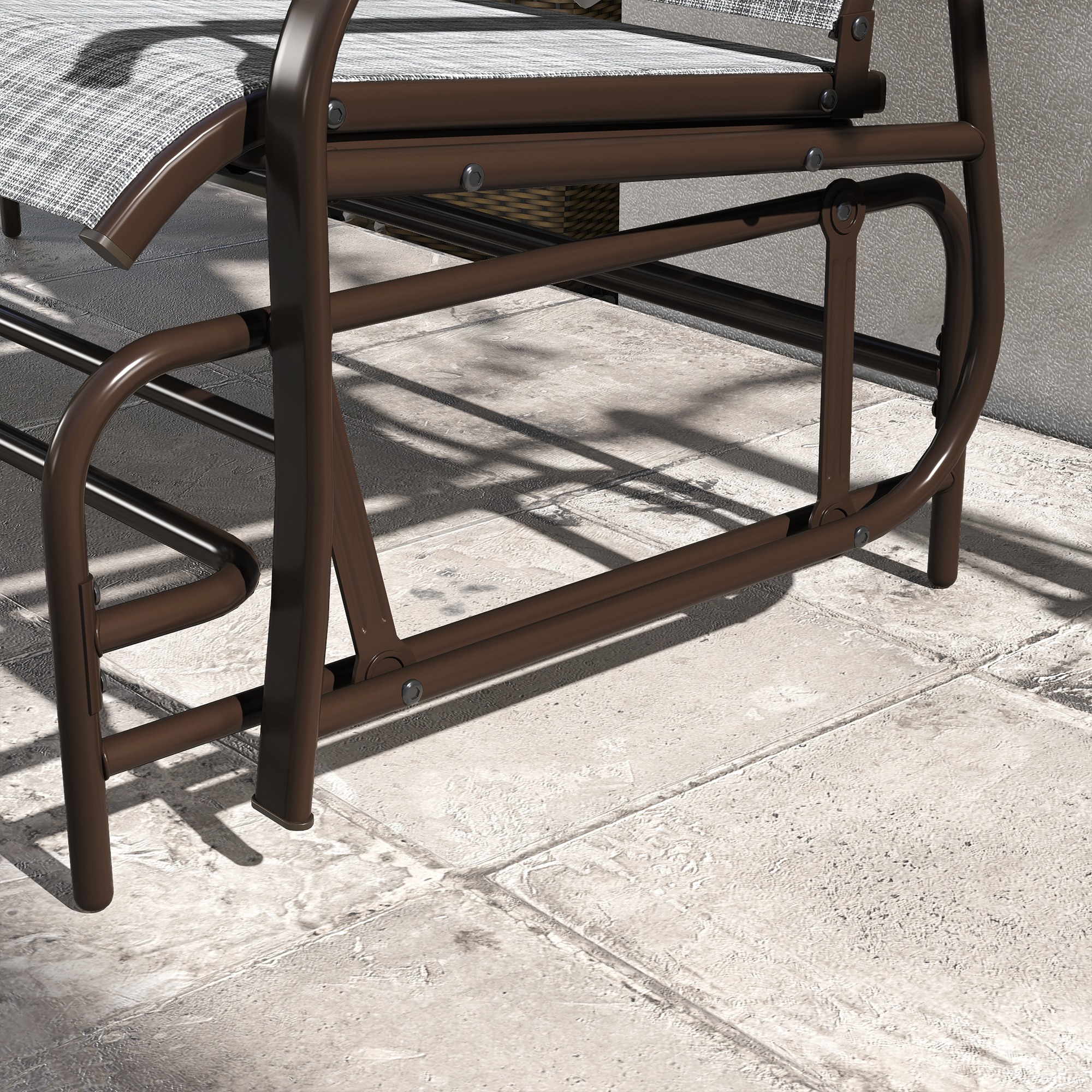 Outdoor 2-Person Glider Bench, Outside Glider Swing Chair Loveseat with Table, Steel Frame, Gray - Image 6