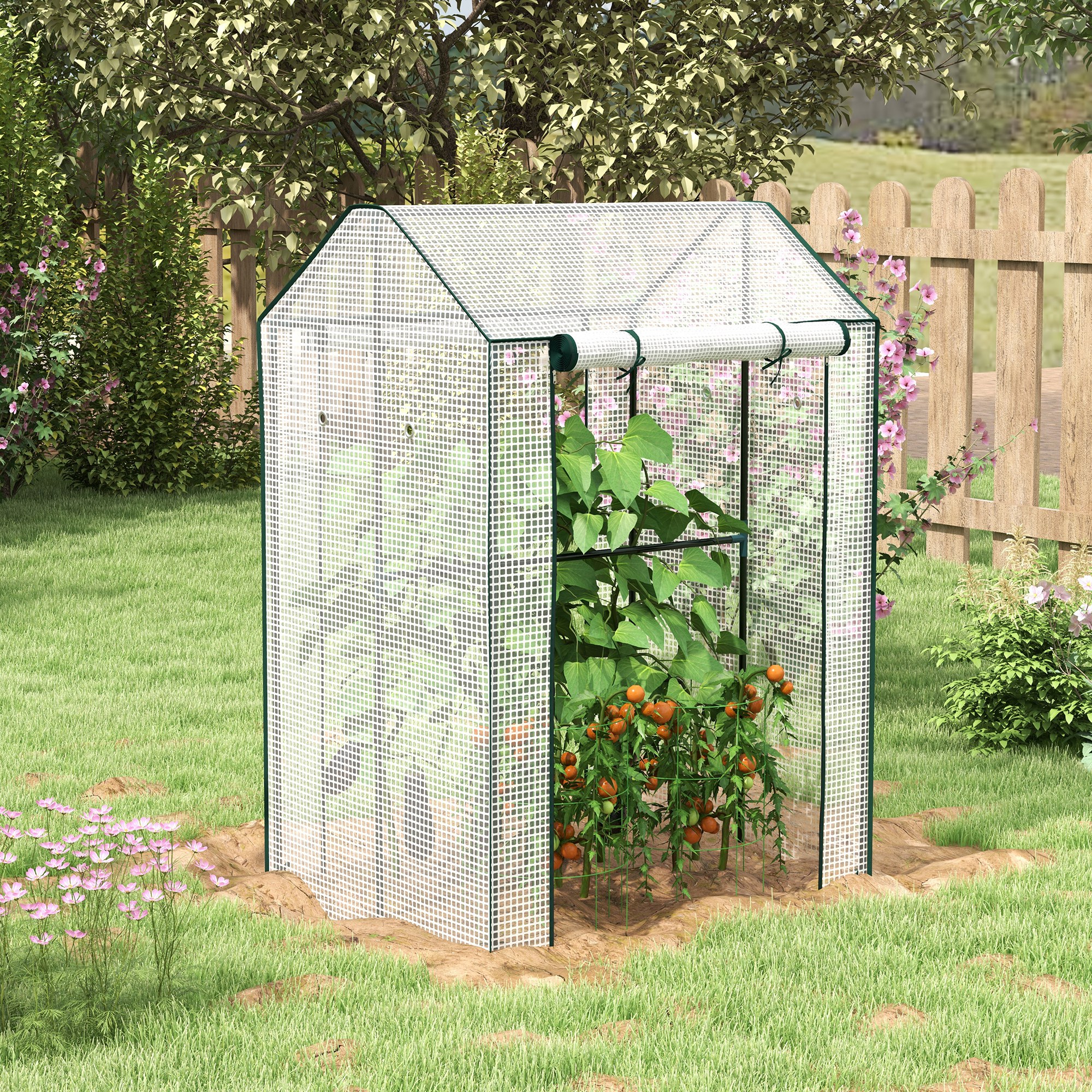 Green House, Mini Greenhouse With 2 Roll-up Doors, Vent Holes And Reinforced