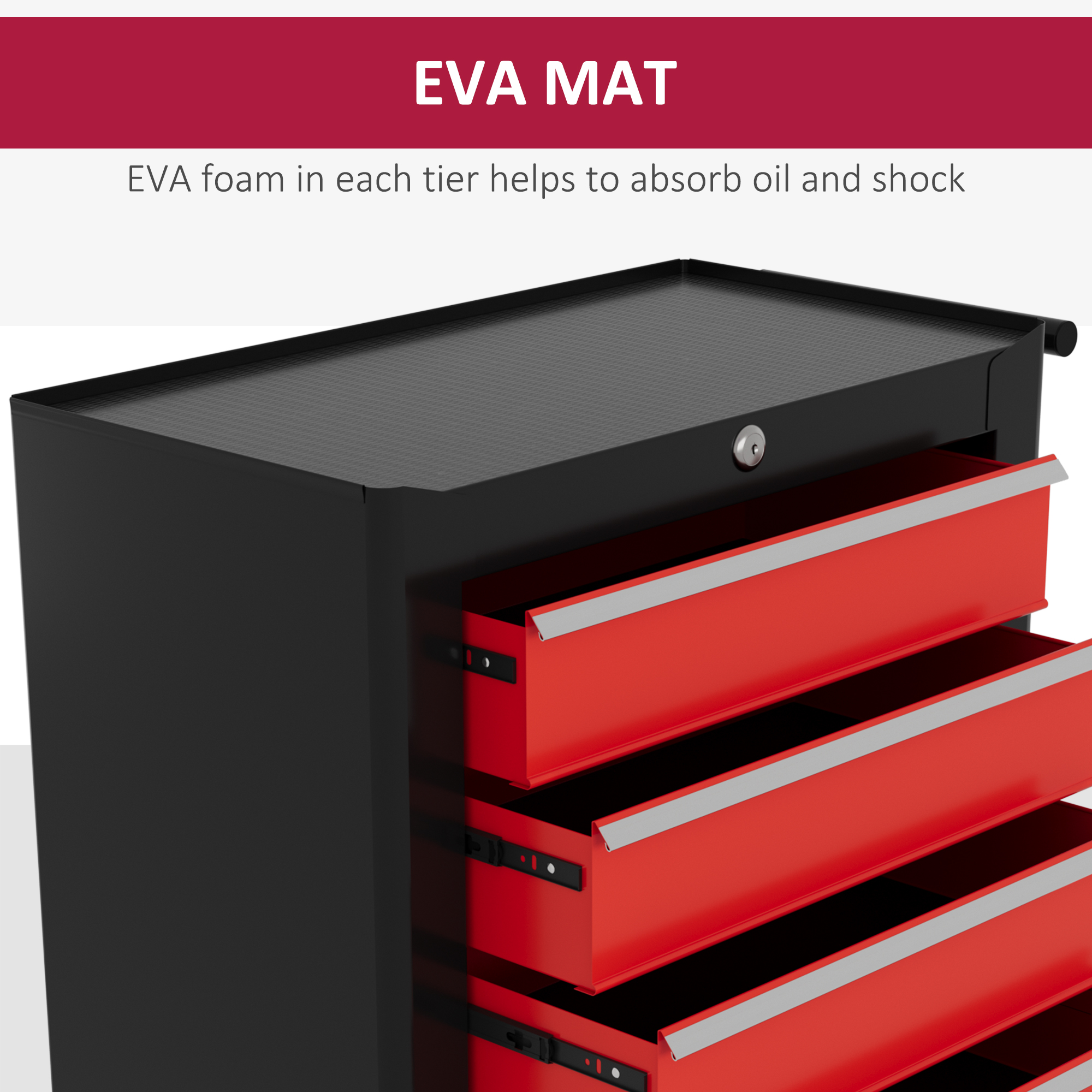 5-Drawer Tool Chest With Wheels, Steel Lockable Storage Cabinet Handle, 2 Keys — image 2
