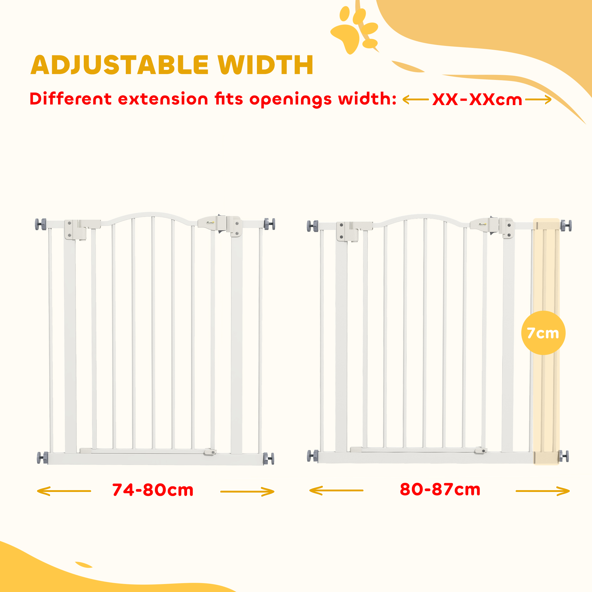 PawHut Metal 74-87cm Adjustable Pet Gate Safety Barrier W/ Auto-Close Door White