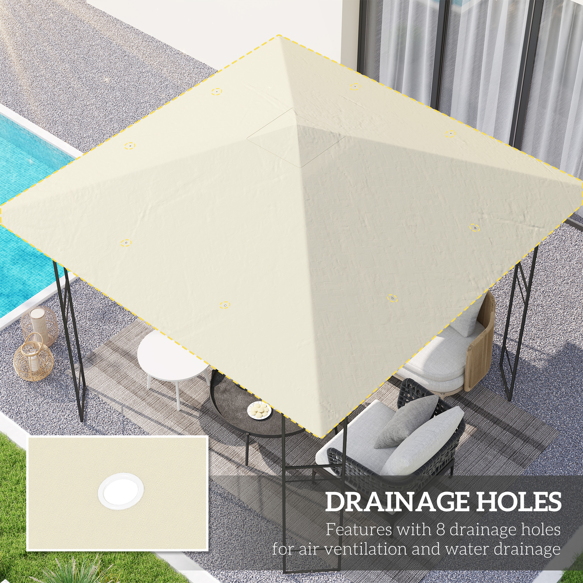 3 X 3(m) Gazebo Canopy Replacement, For 01-0867 - Cream