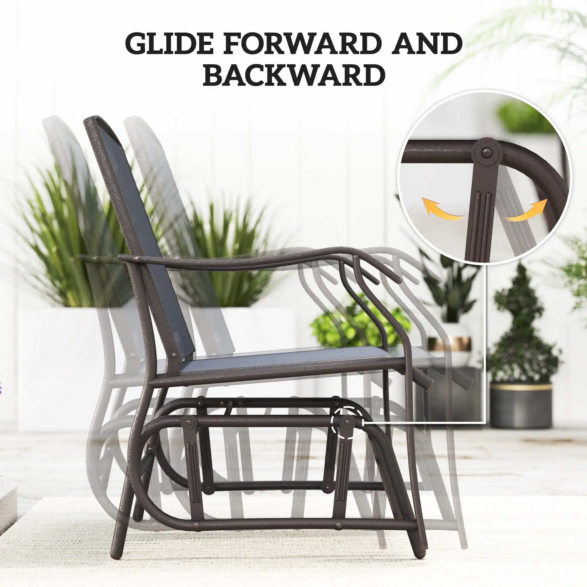 3 Piece Outdoor Glider Chair with Coffee Table Bistro Set, 2 Patio Rocking Swing Chairs with Breathable Sling Fabric, Glass Tabletop, for Backyard, Garden and P