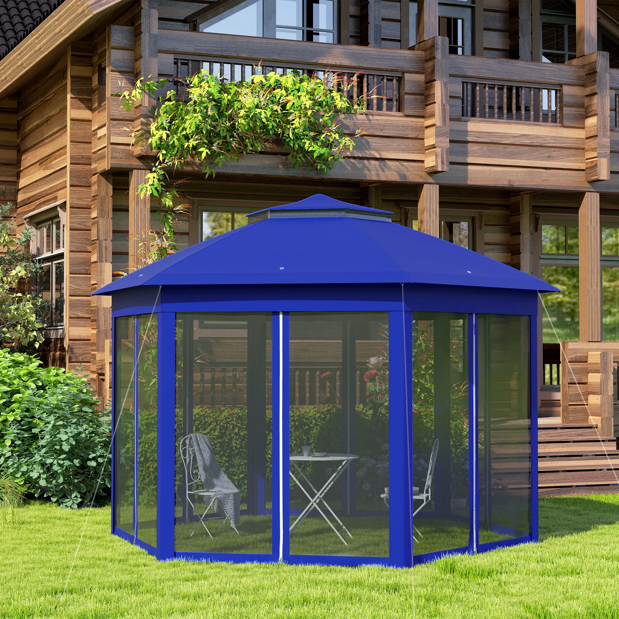 13 x 13 Pop Up Gazebo Hexagonal Canopy Shelter with 6 Zippered Mesh Netting for Patio Backyard Garden Wedding Party