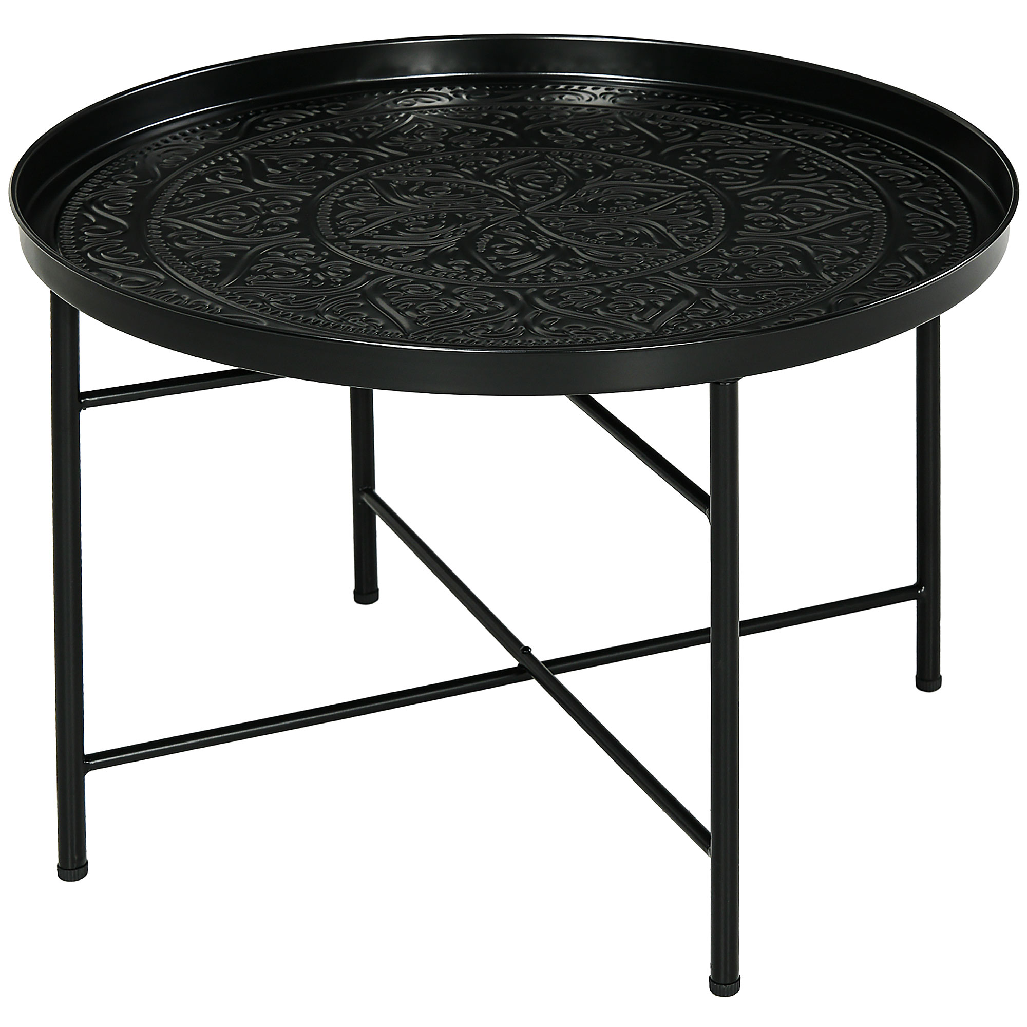 Coffee Table for Living Room, 24" Round Center Table with Hammered Tray Top and Metal Frame for Bedroom…