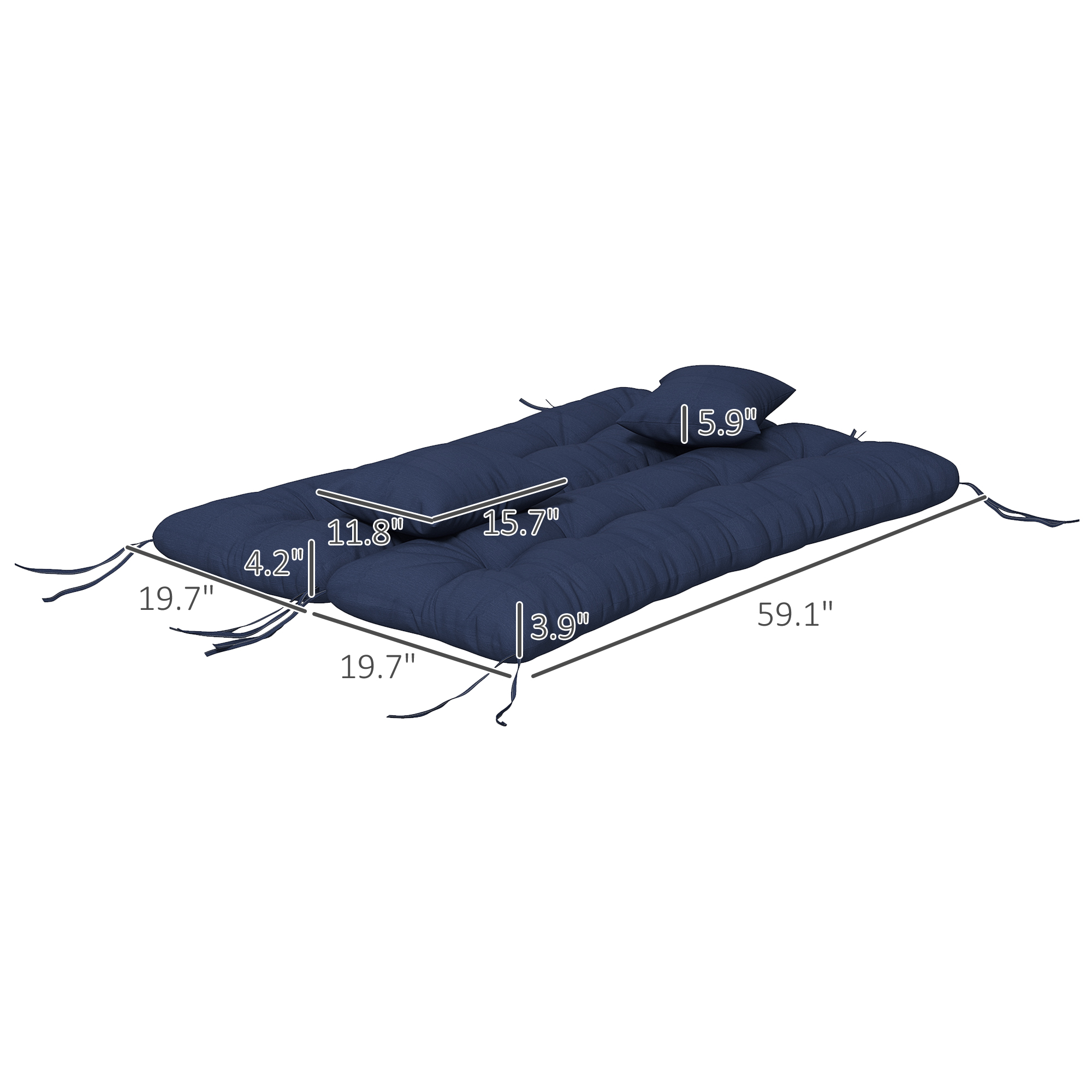  59" Tufted Bench Cushions & Throw Pillows, Replacement Bench Seat Pad, Back & 2 Pillows for Outdoor Furniture, Navy Blue
