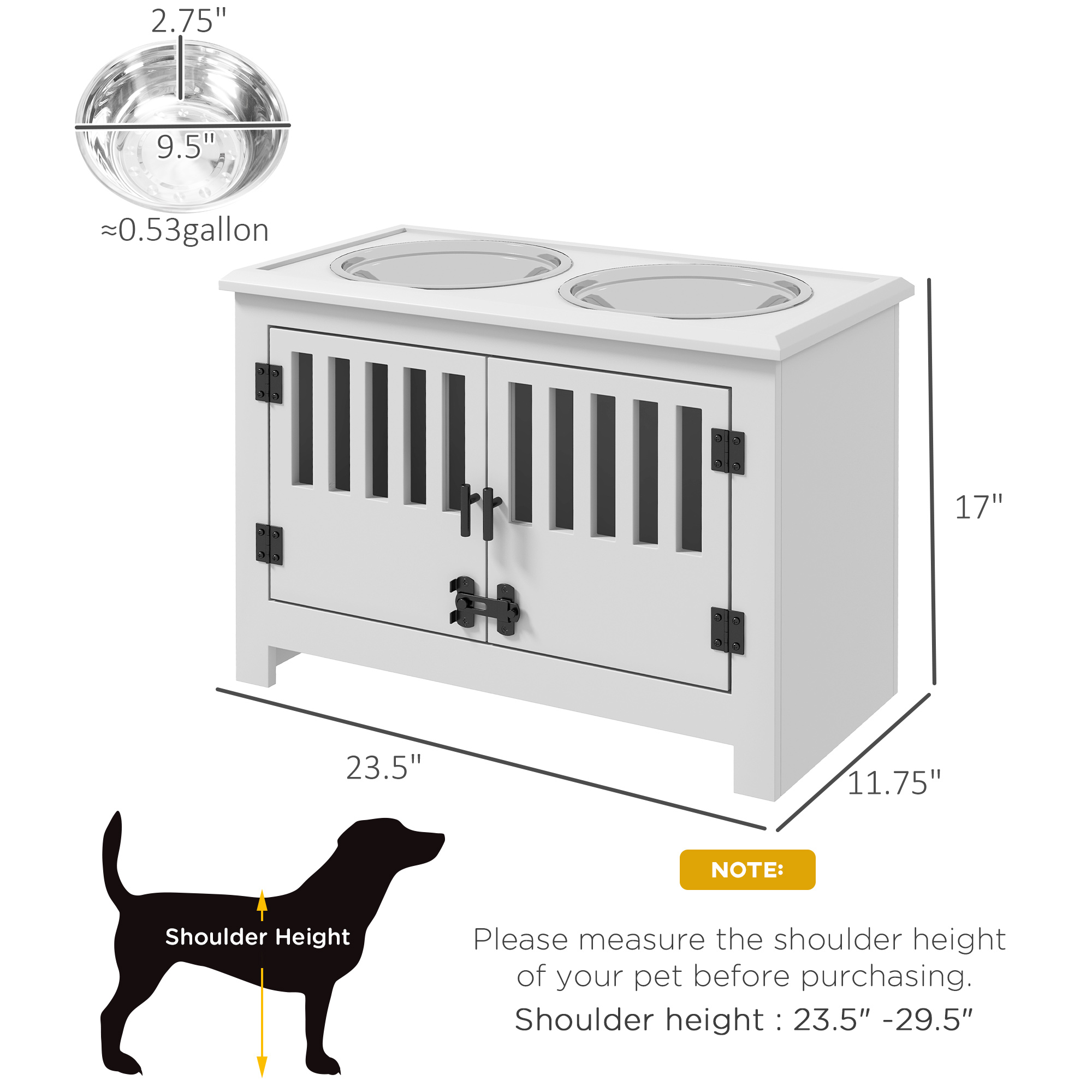  Dog Food Storage Cabinet with Bowls & Dog Feeding Station, White