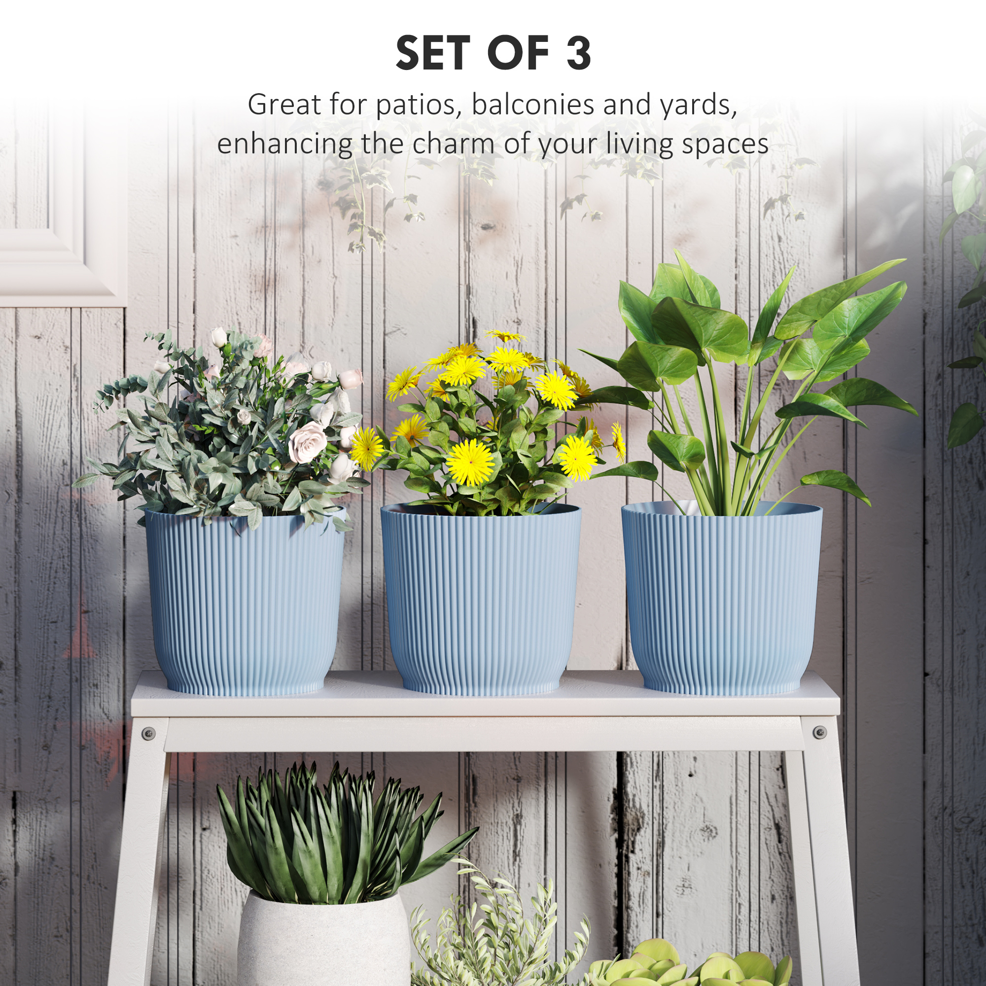 Set Of Three 22cm Planters - Blue — image 5