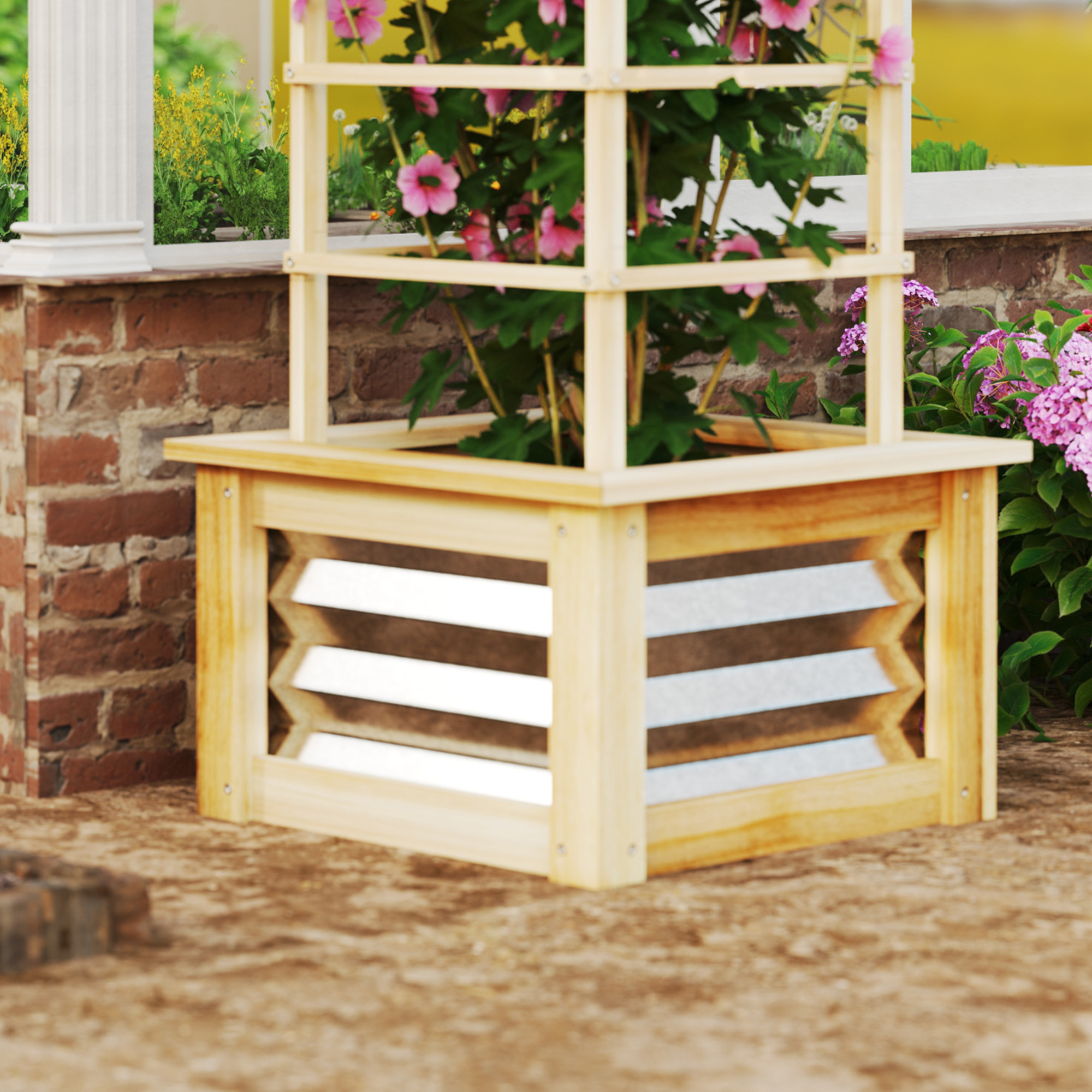 Wooden Raised Garden Bed with Trellis