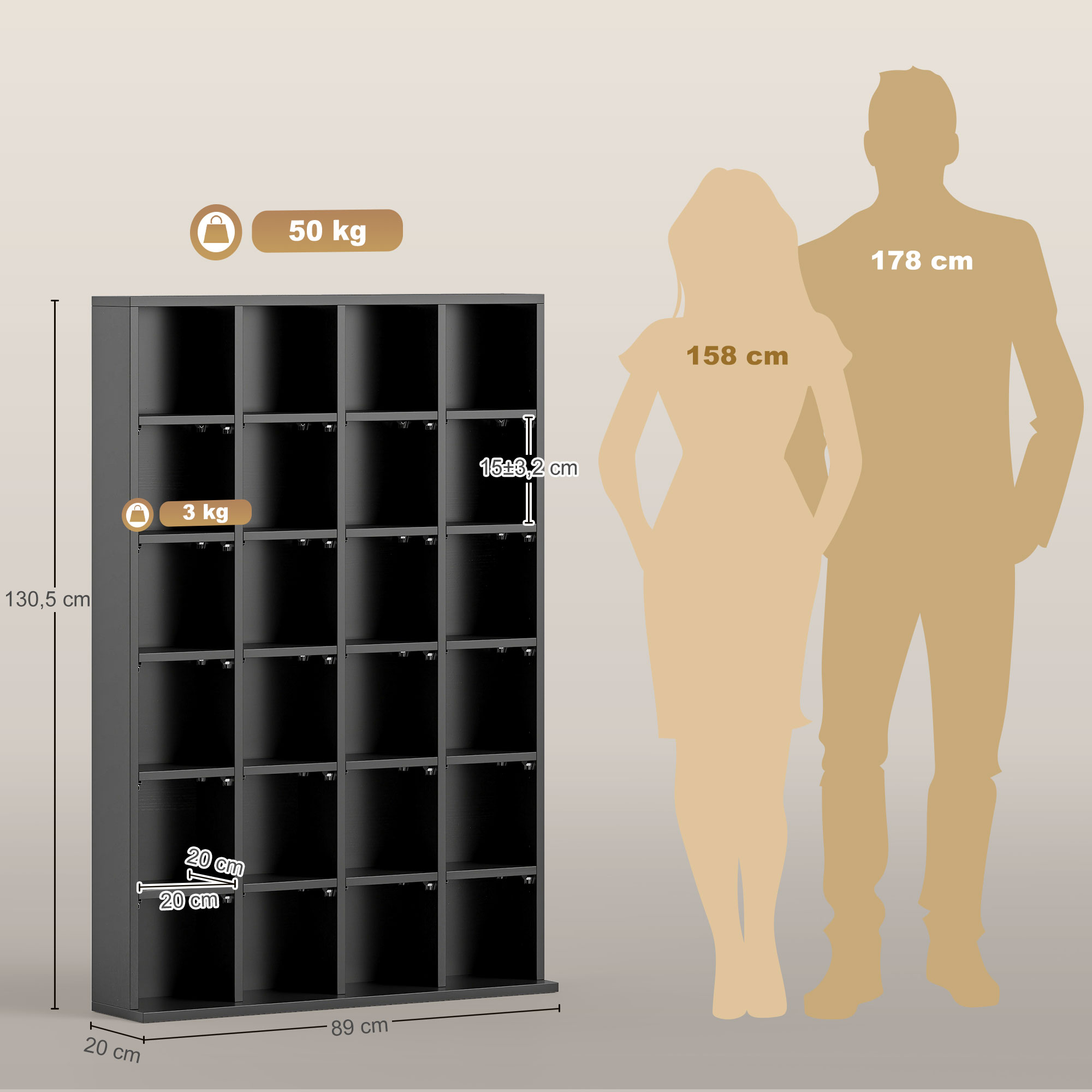 CD Storage Unit With Adjustable Shelves, 89 X 130.5 Cm, Black — image 2