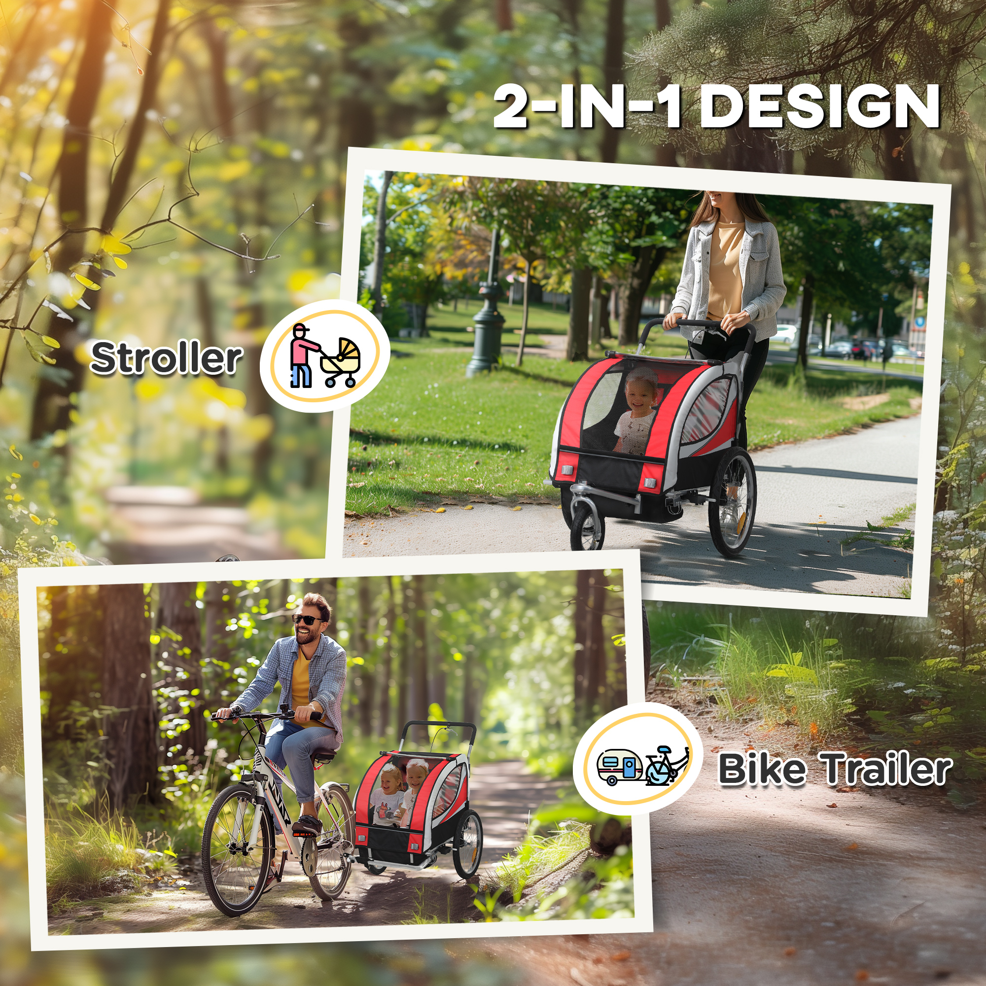 Baby Bike Trailer, Child Bicycle With 5 Point Harness, Steel Frame, Reflectors — image 5