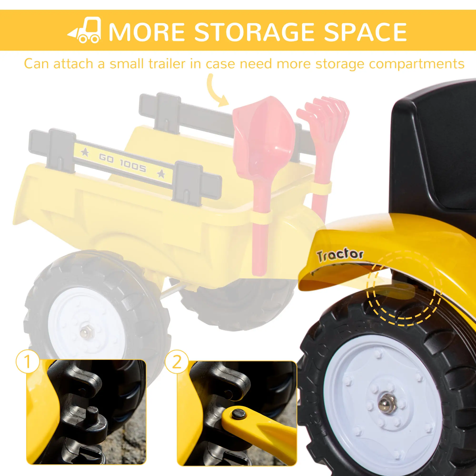 Kids No Power Ride-On Excavator with Manual Control Bucket, Yellow