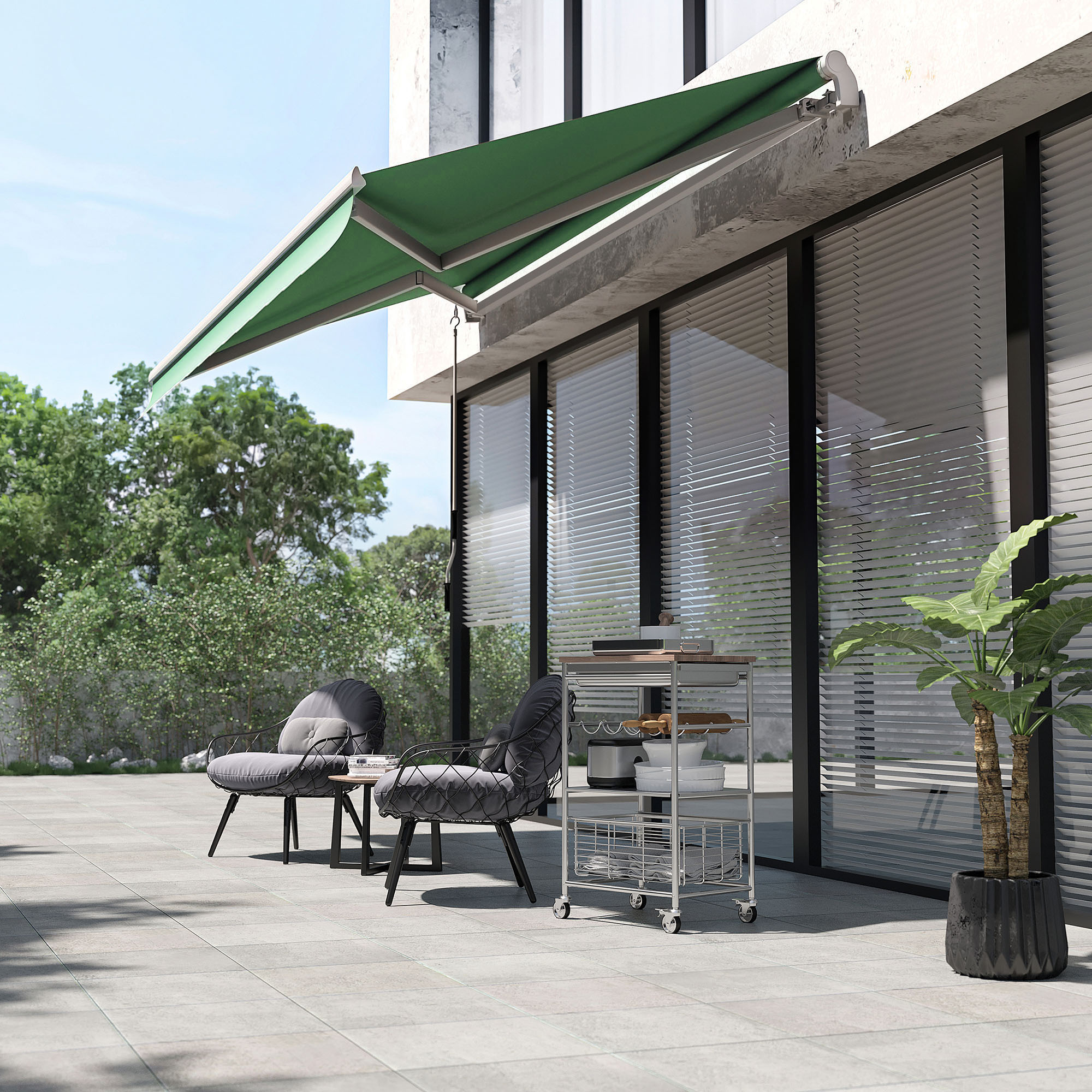 12 x 10 Retractable Awning Patio Awnings Sun Shade Shelter with Manual Crank Handle, 280g/m² UV & Water-Resistant Fabric and Aluminum Frame for Deck, Balcony, Yard, Green