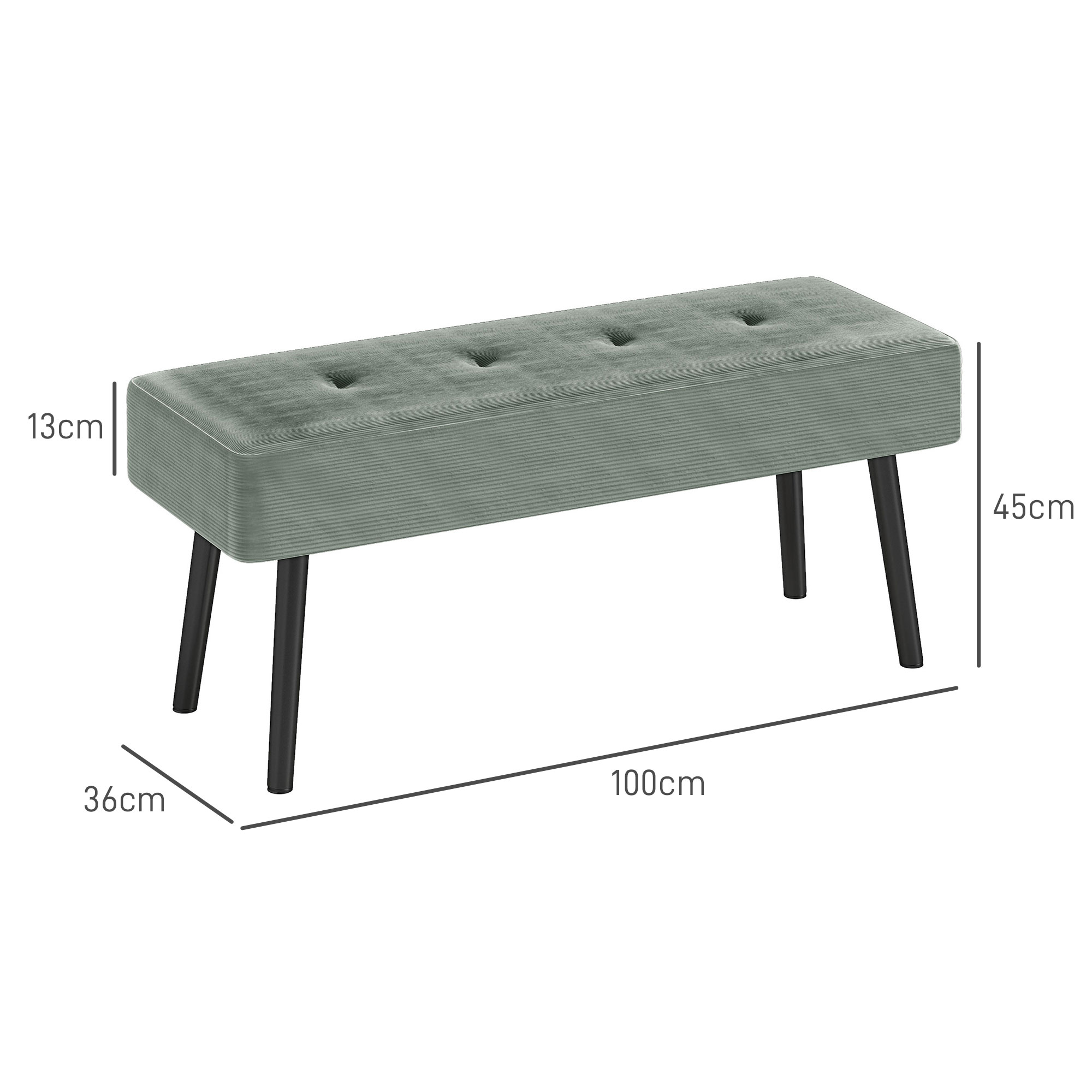 End Of Bed Bench, Corduroy Bedroom With Thick Padding And Steel Legs, Tufted — image 3