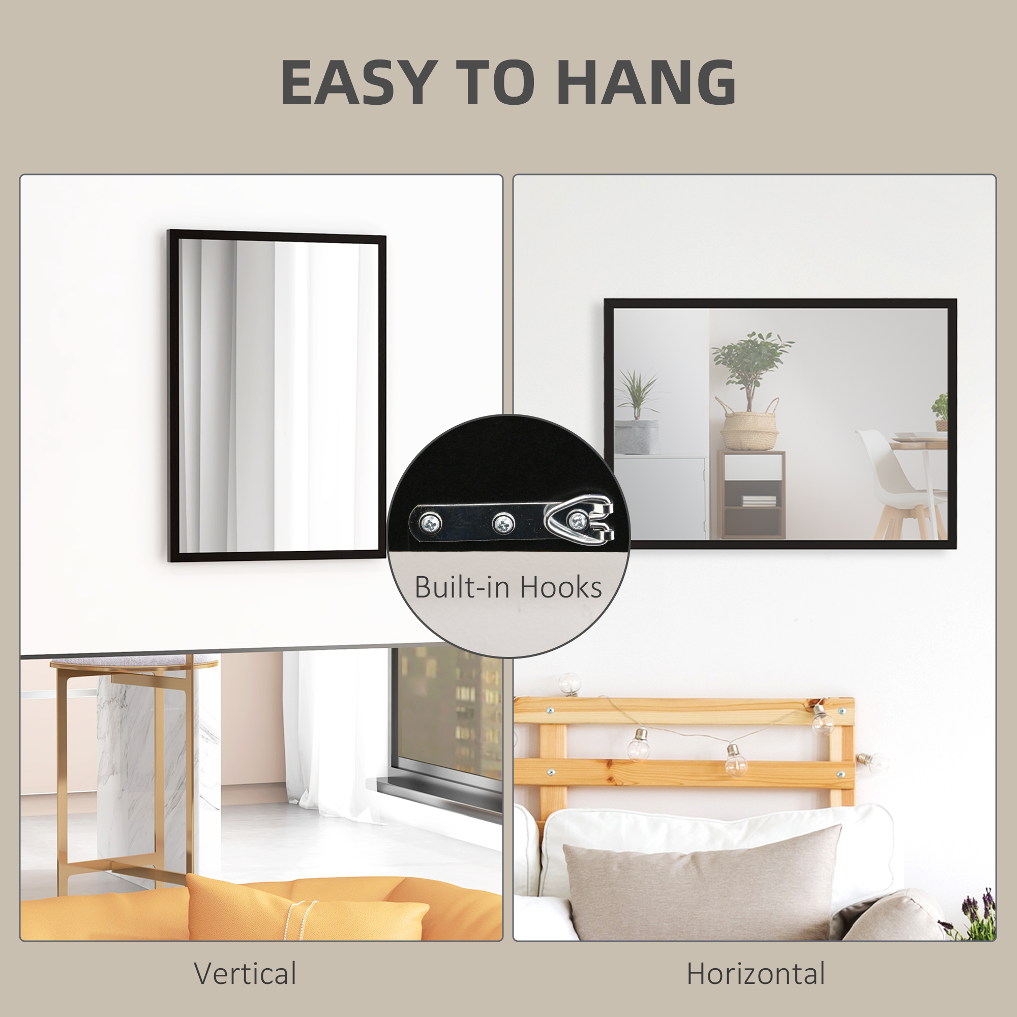 Wall Bathroom Mirror, 70 X 50 Cm Wall-Mounted For Living Room, Bedroom — image 5