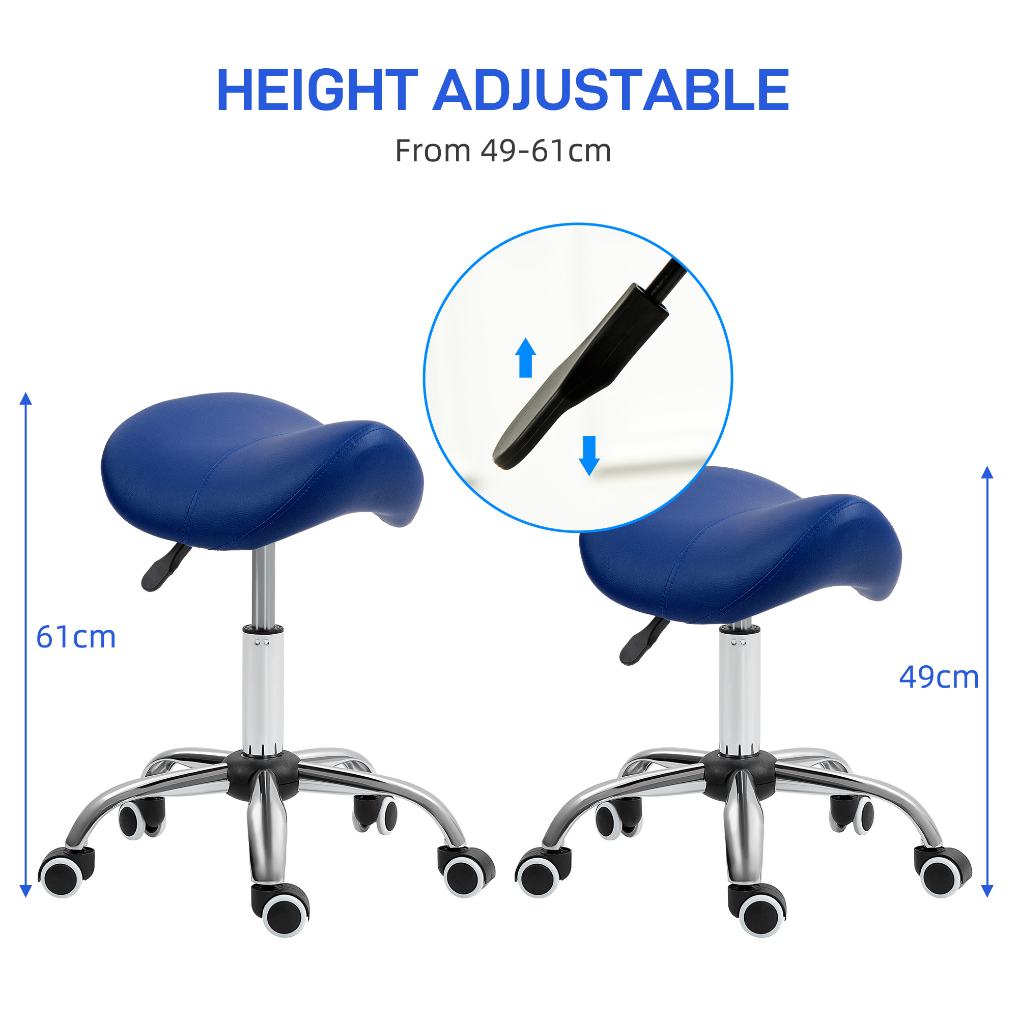 Saddle Stool, Height Adjustable Salon Chair For Massage Spa, Faux Leather, Dark — image 4