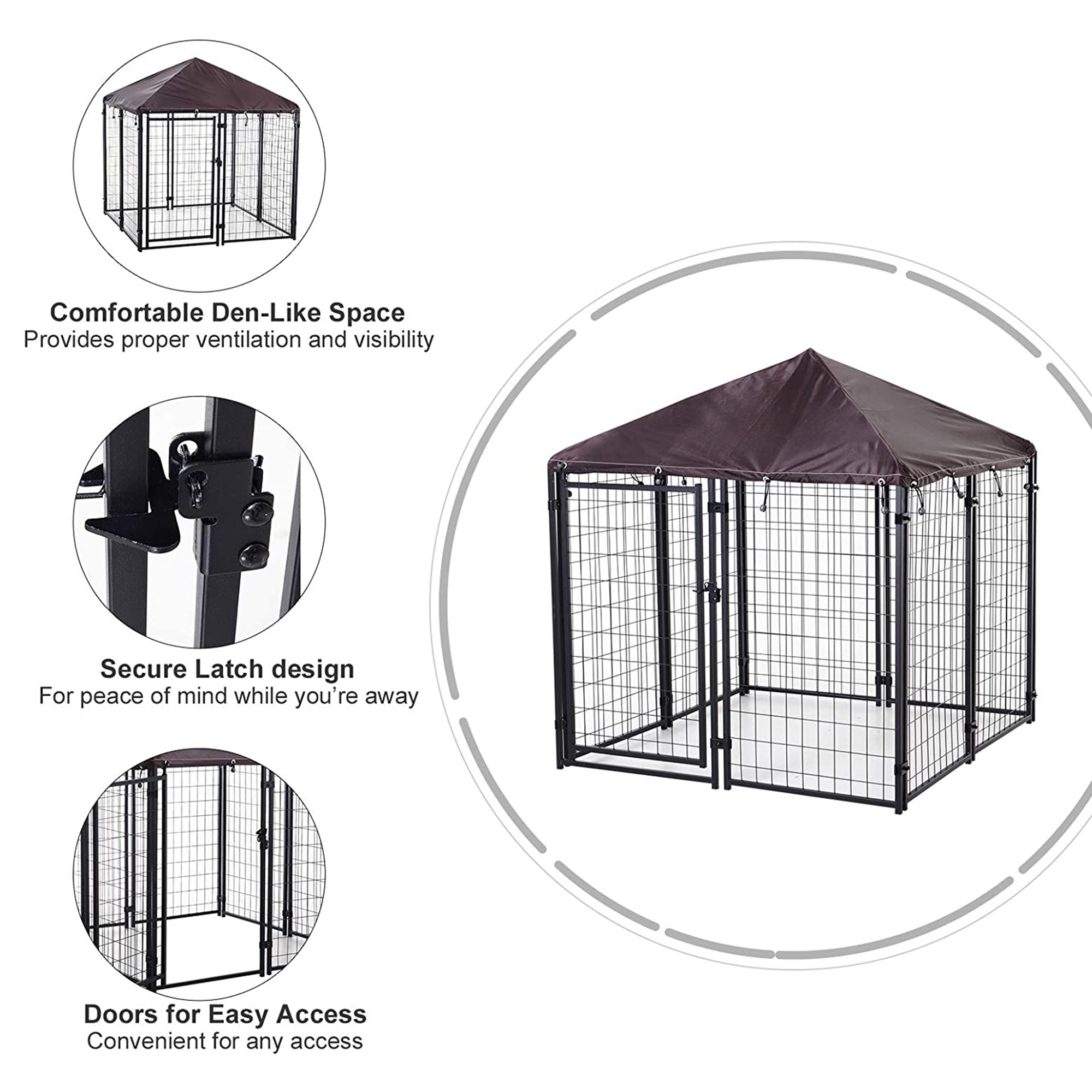  4.6' x 4.6' x 5' Outdoor Dog Kennel, Welded Wire Heavy Duty Dog Run, Dog Kennel Outside with Waterproof & UV Resistant Cover, for S&M Dogs, Black