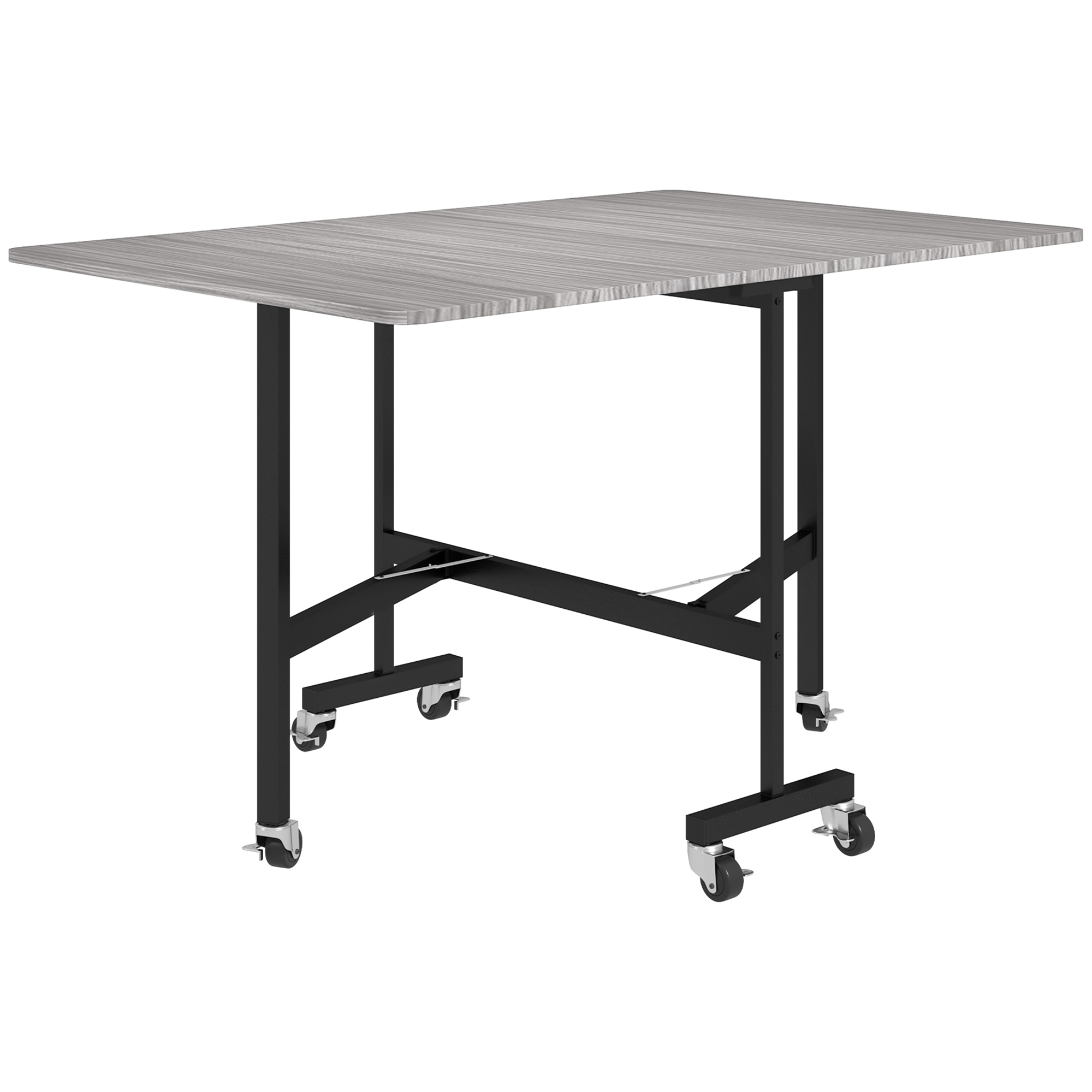 Six-Seater Drop-Leaf Dining Table, With Wheels - Grey Wood-Effect — image 5