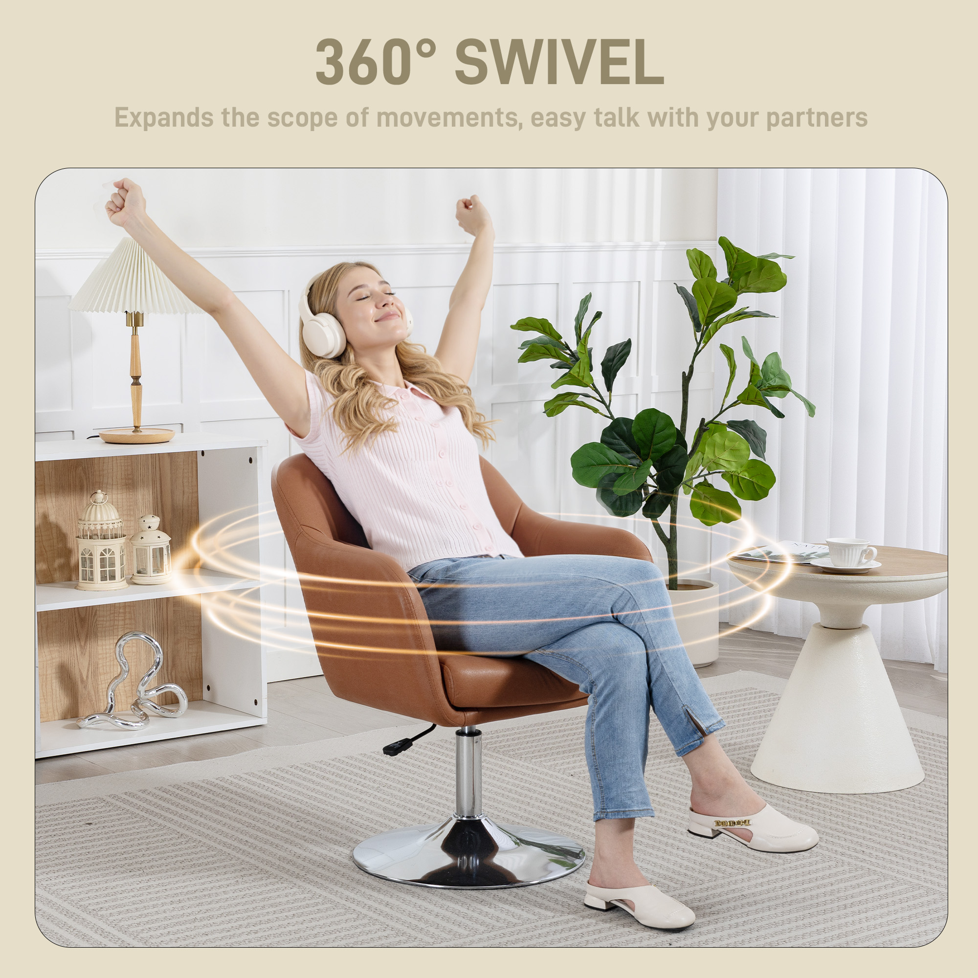 Swivel Microfibre Accent Chair For Living Room Contemporary Vanity Armchair — image 3