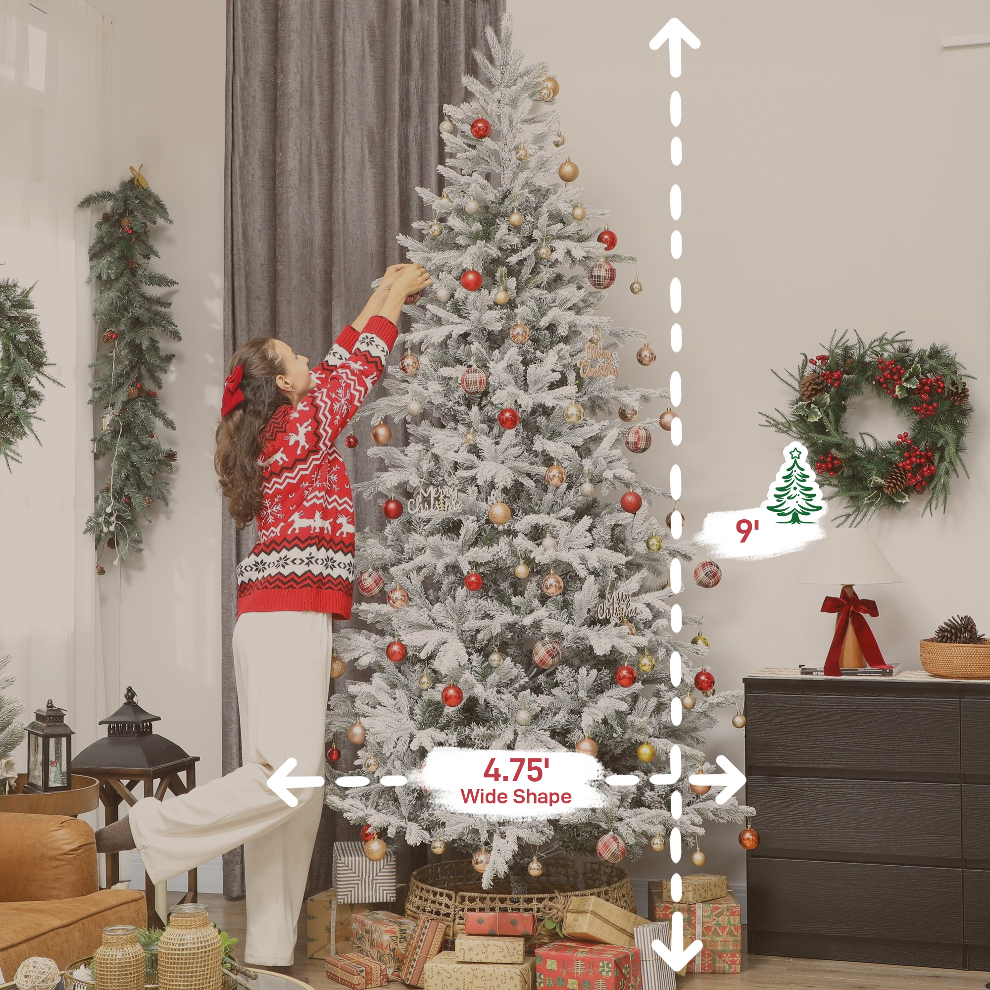 9 ft Artificial Frosted Christmas Tree with Realistic Branches, Wide Full Spruce, Hinged Xmas Tree, Easy Assembly — foto 7