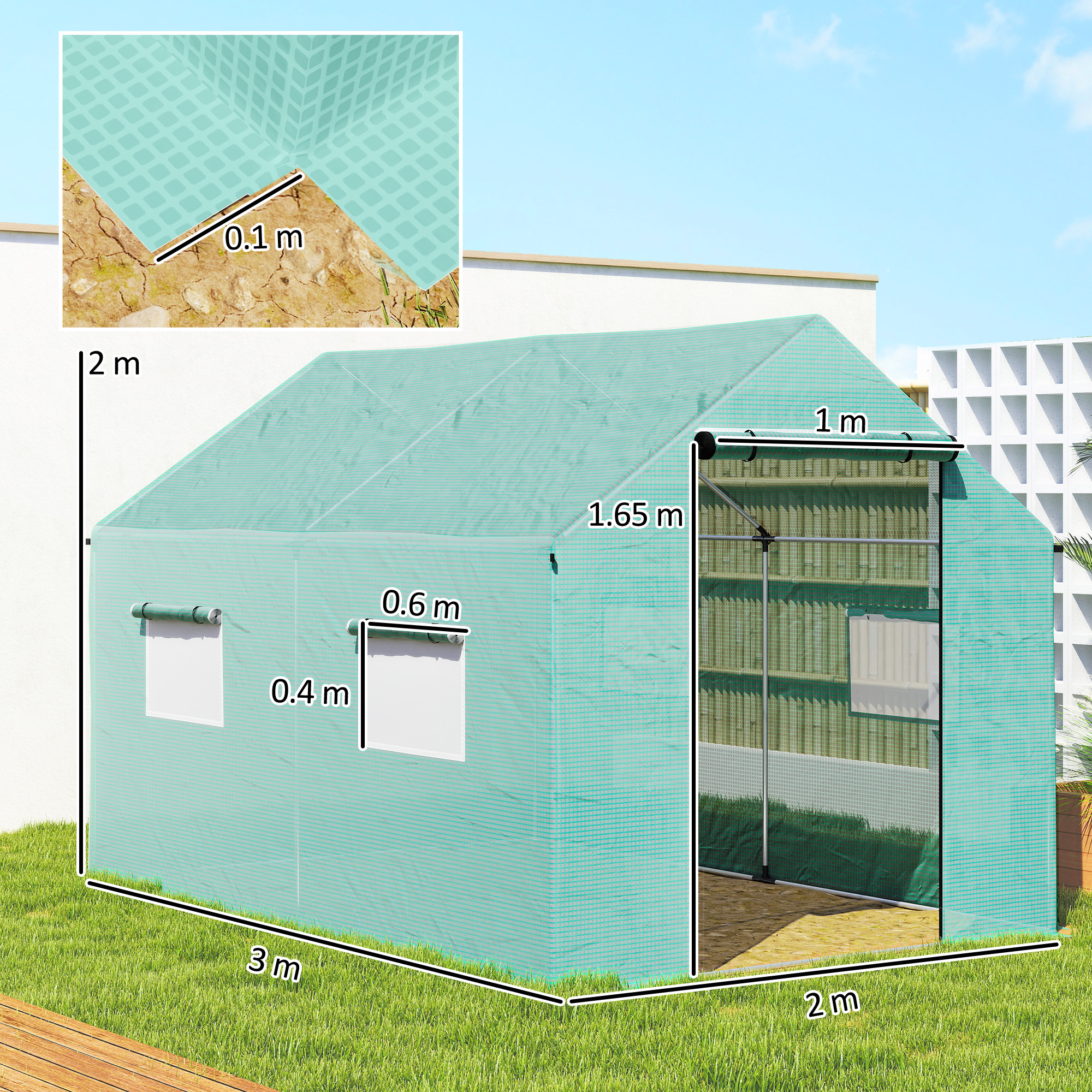 Polyethylene Walk-in Polytunnel Greenhouse, 2 X 3(m), Green — image 3