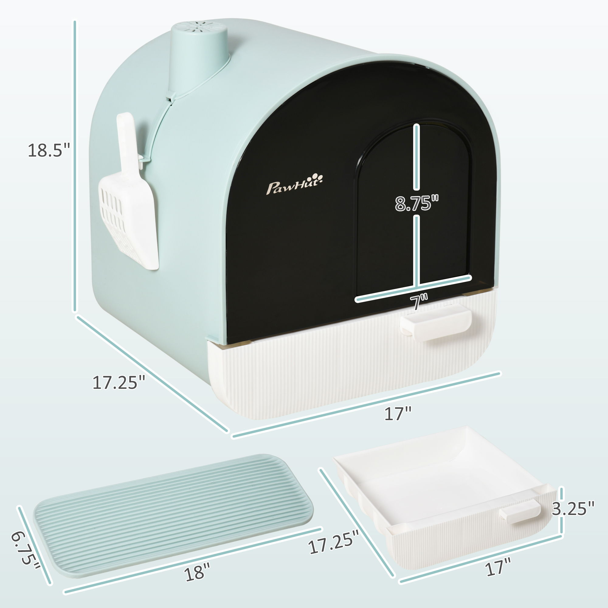  Fully Enclosed Cat Litter Box with Lid & Drawer Design, Covered Litter Box Anti-Leakage, Anti-Splashing, for Indoor Cats from Kitten to Adult, with Scoop & Mat, Easy Clean, Odor Control, Green