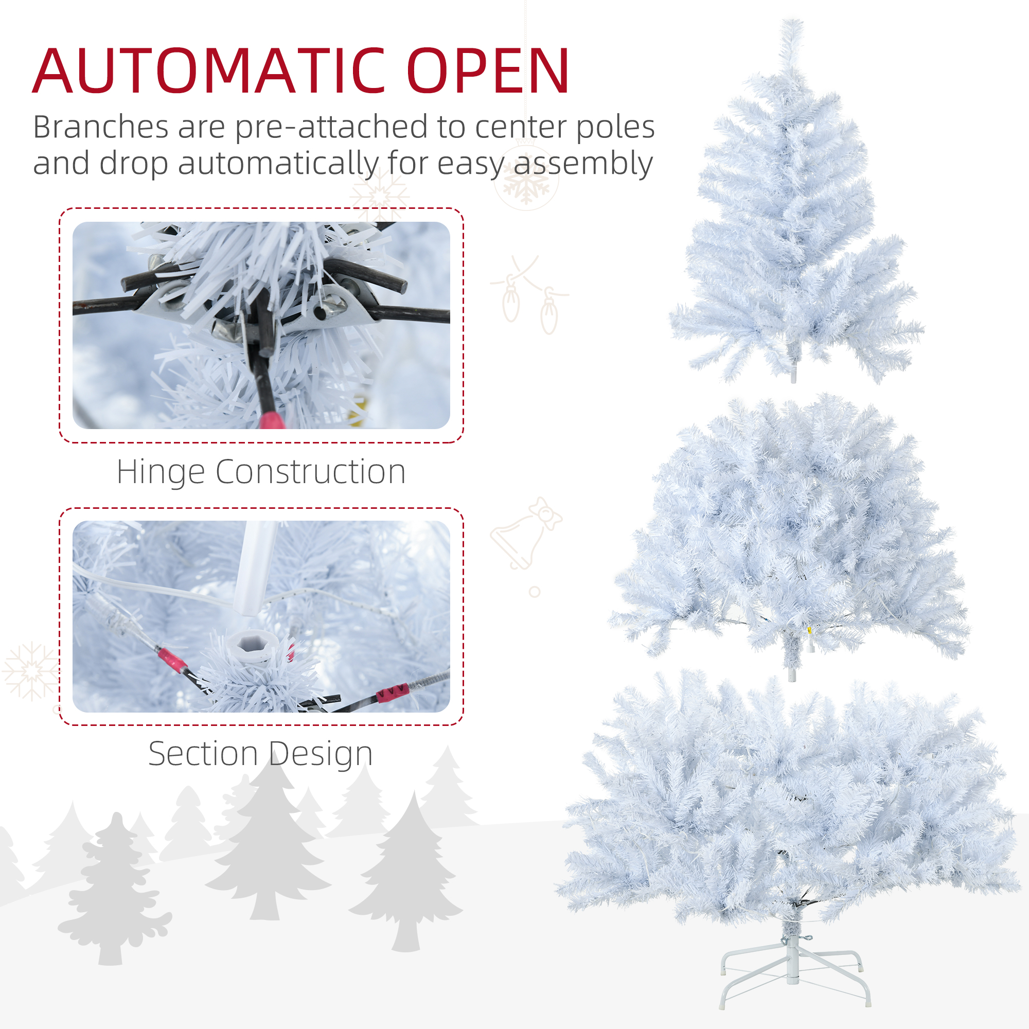  6' Prelit Artificial White Christmas Trees Home Decor, with Warm White LED Lights, Auto Open, Steel Base
