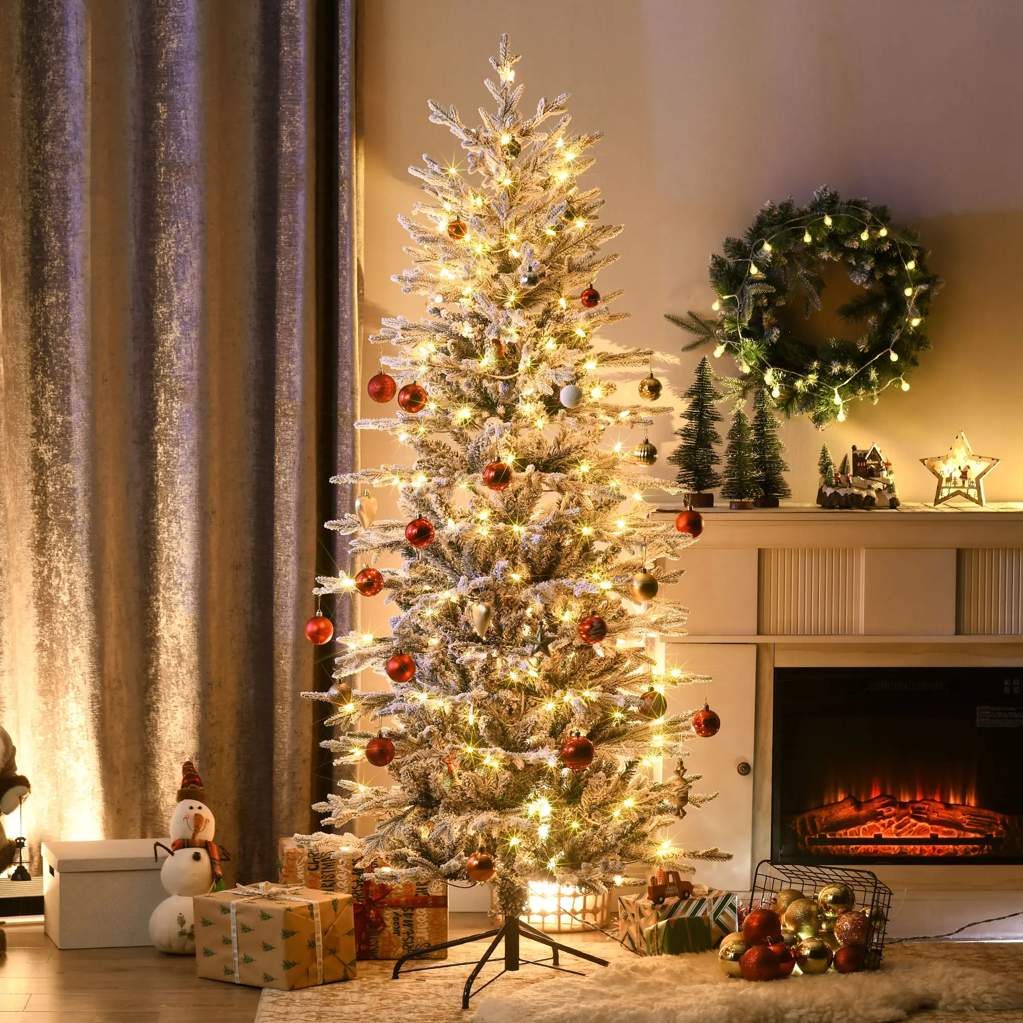 6 Pre Lit Artificial Flocked Christmas Trees