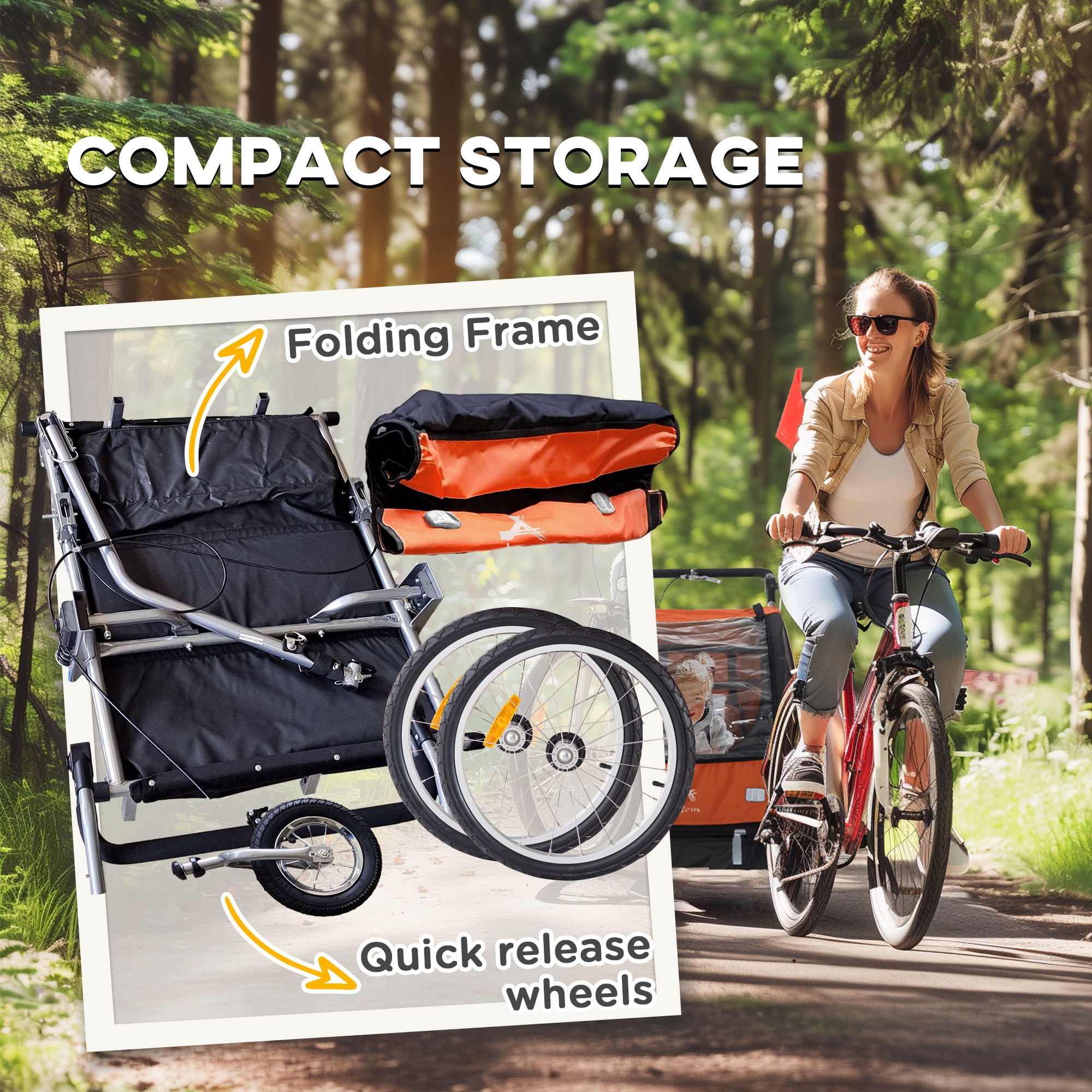 2-Seat Elite 360 Swivel Bike Trailer for Kids Bicycle Cargo Trailer with Water-Resistant Windows, Black and Orange