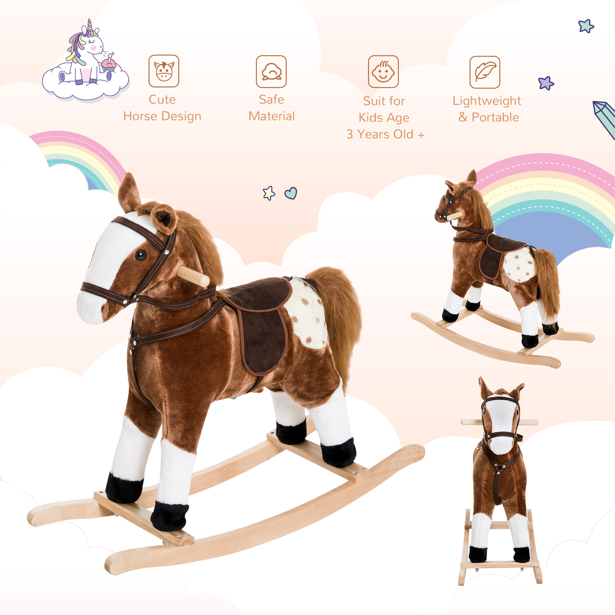 Kids Plush Toy Rocking Horse Pony Toddler Ride on Animal for Girls Pink Birthday Gifts with Realistic… image 3