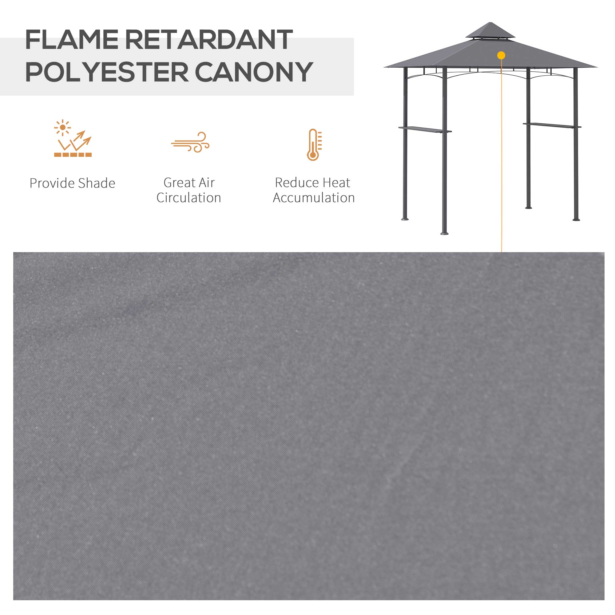 8′ x 5′ Grill Gazebo with Double Roof, Outdoor BBQ Canopy Gazebo with 2 Side Shelves for Patio Yard Garden Gray
