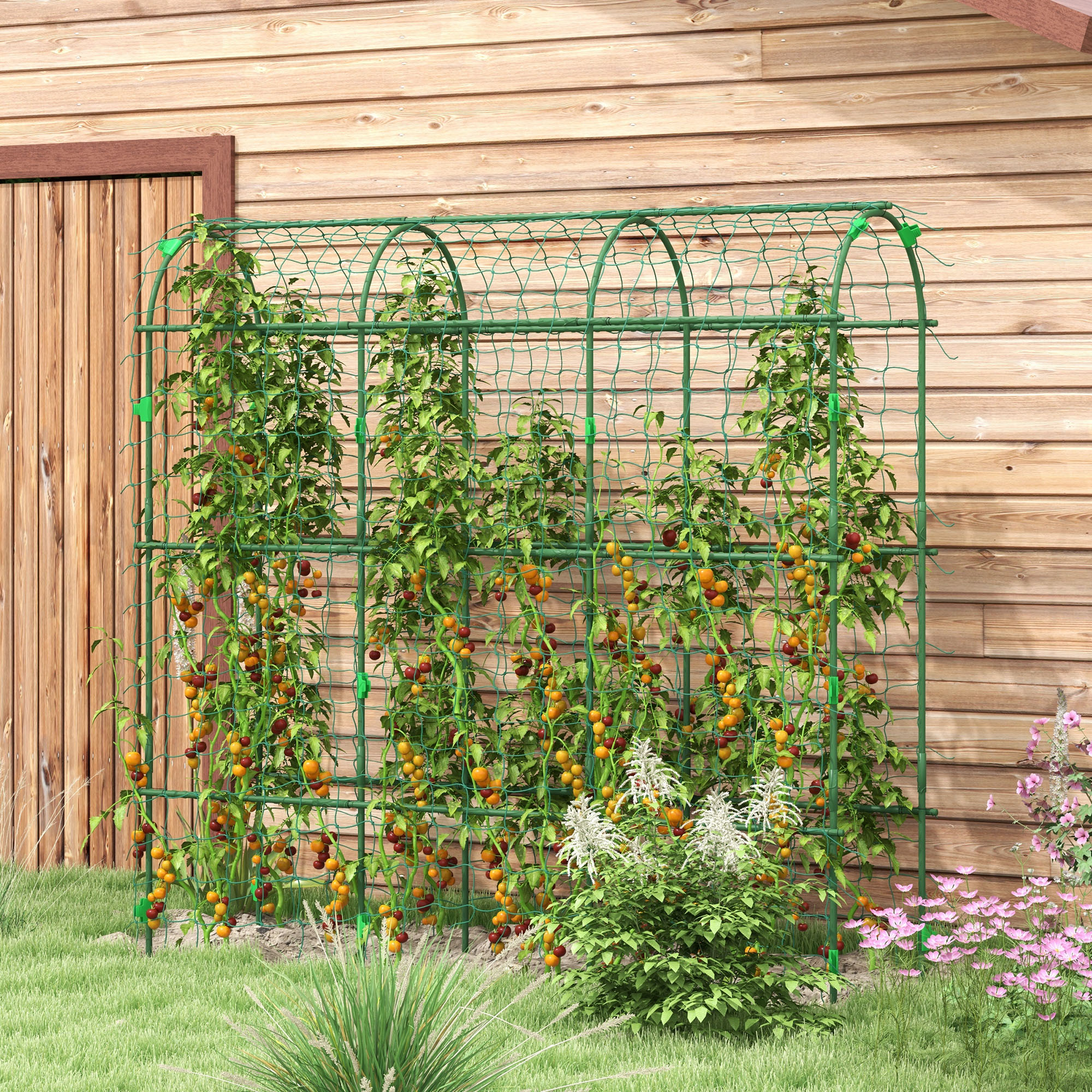 Metal Garden Trellis, Arch Trellis for Climbing Plants Outdoor, A-Frame, with Climbing Net, 17" x 72" x 72", Green