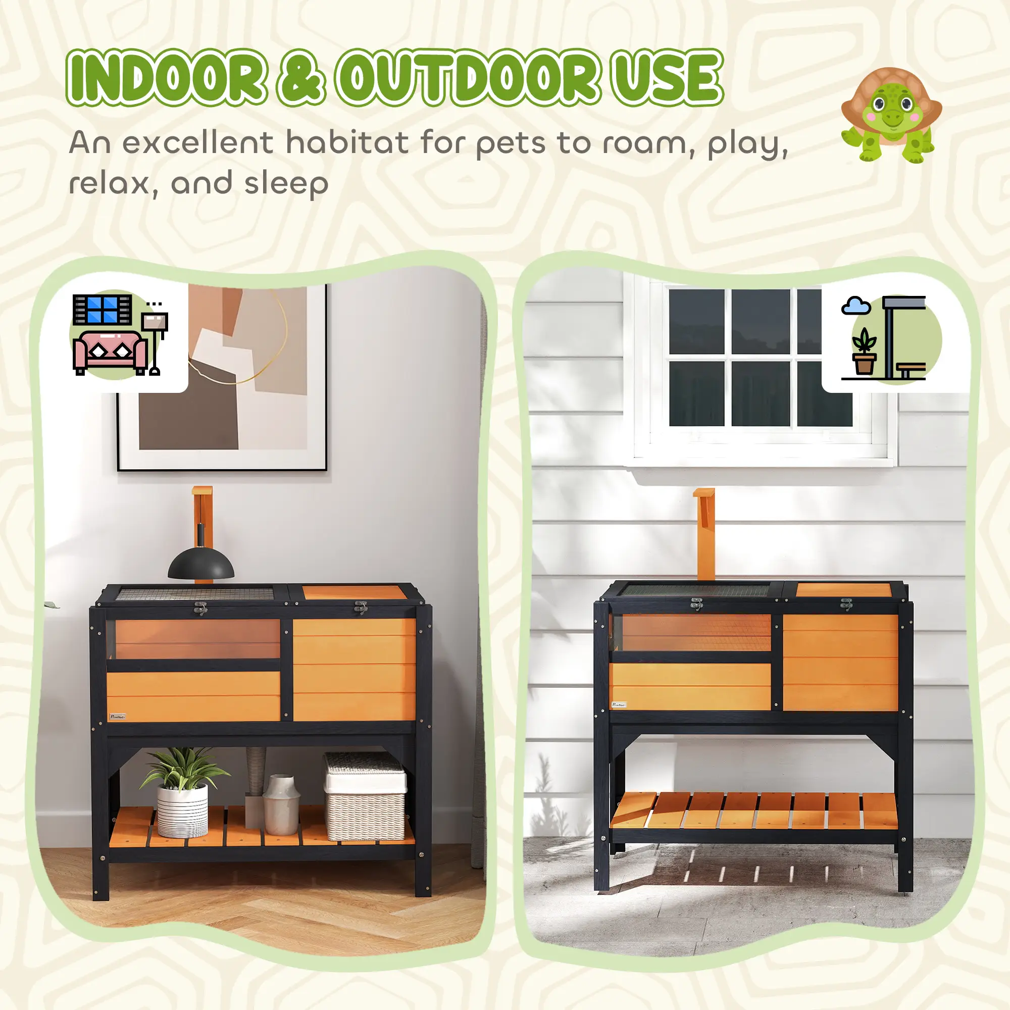 Tortoise Habitat with Shelf Storage Tortoise Gift Accessory with Weather Protection for Indoor, Yellow
